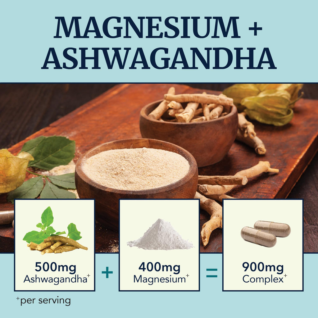 Magnesium & Ashwagandha Supplement for Calm, Sleep & Stress Support 120 Ct