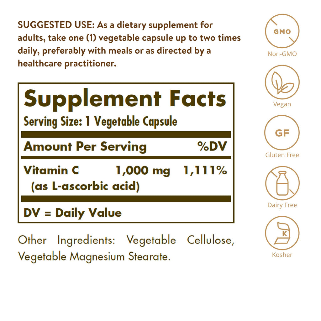 Vitamin C 1000mg Capsules with Bioflavonoids for Immune & Skin Support 250 Ct