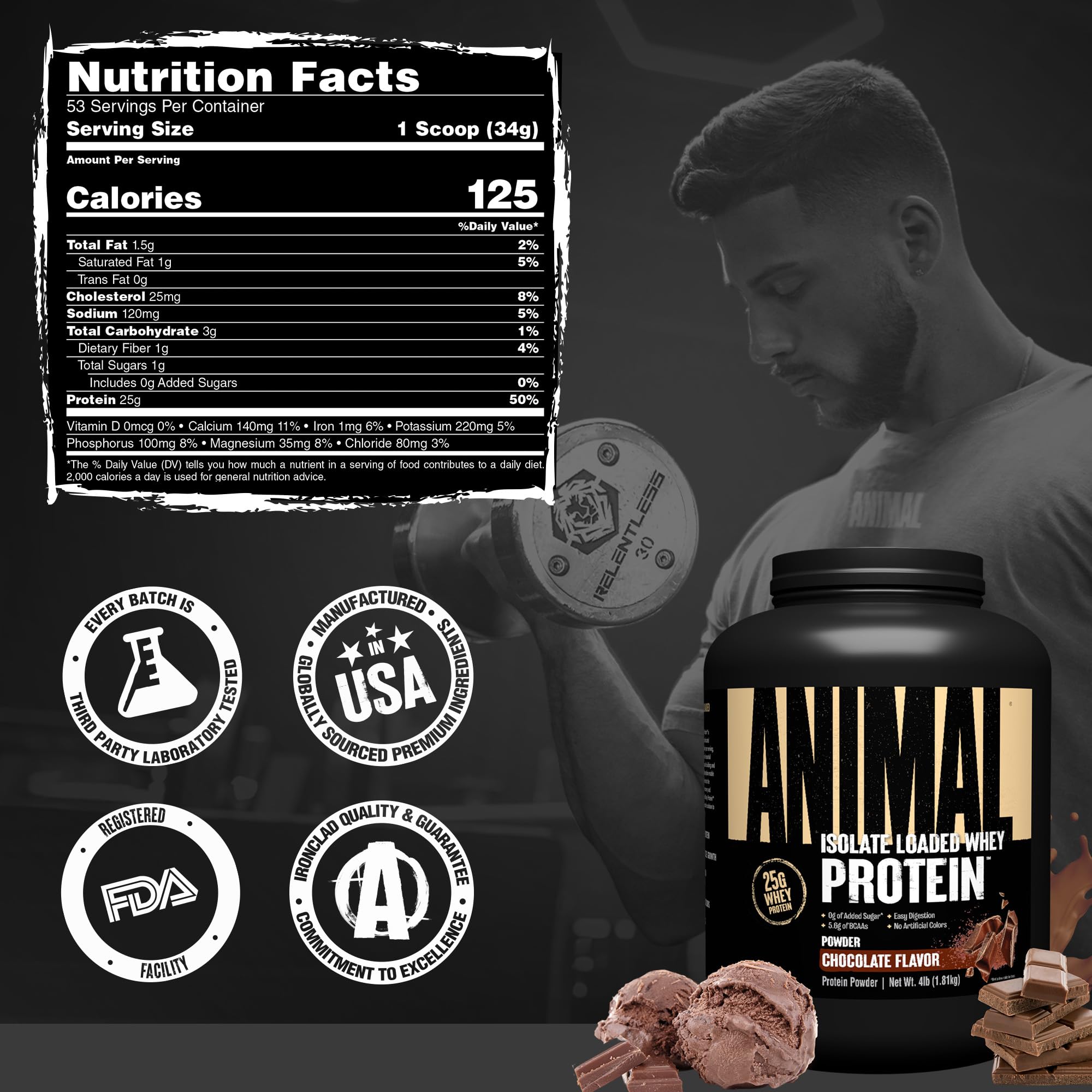 Whey Isolate Protein Powder | Chocolate | 4 lbs | 25g Protein, Digestive Enzymes | Pre & Post Workout