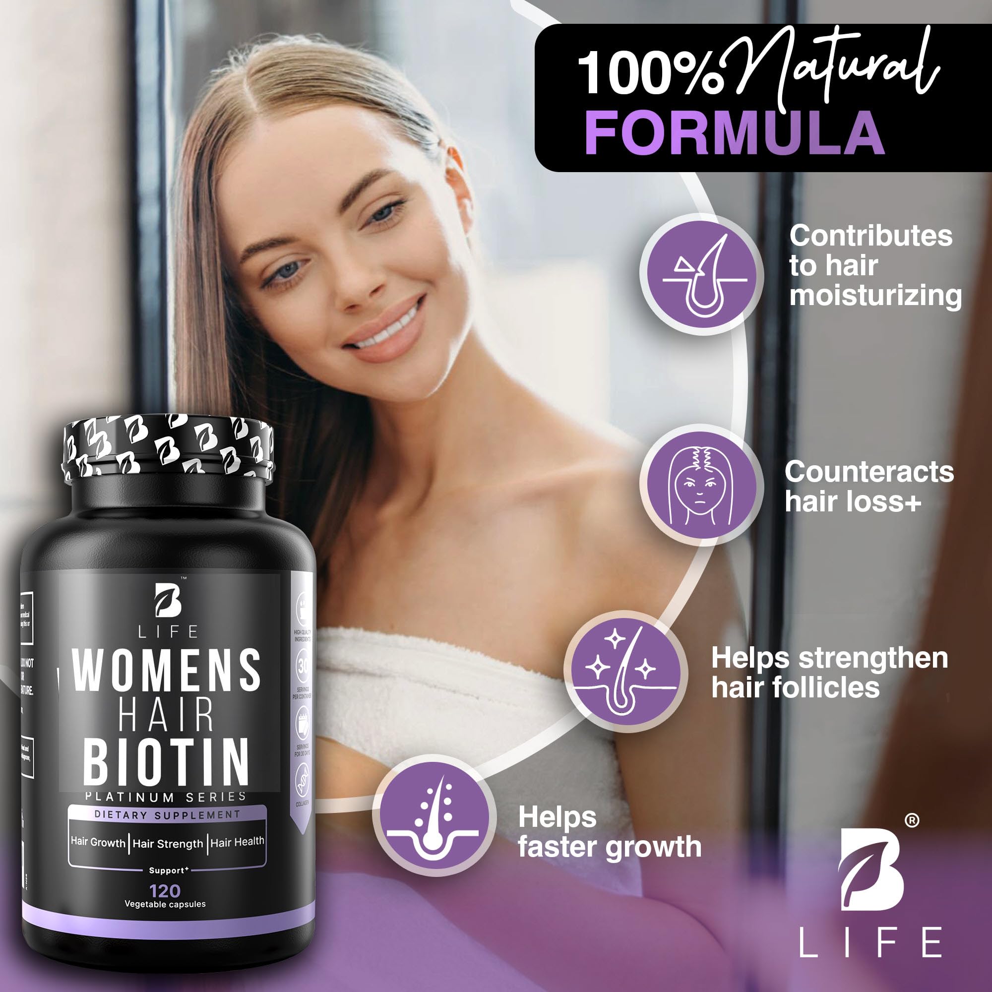 Hair Growth Vitamins Biotin 10000mcg Collagen 120 Capsules
