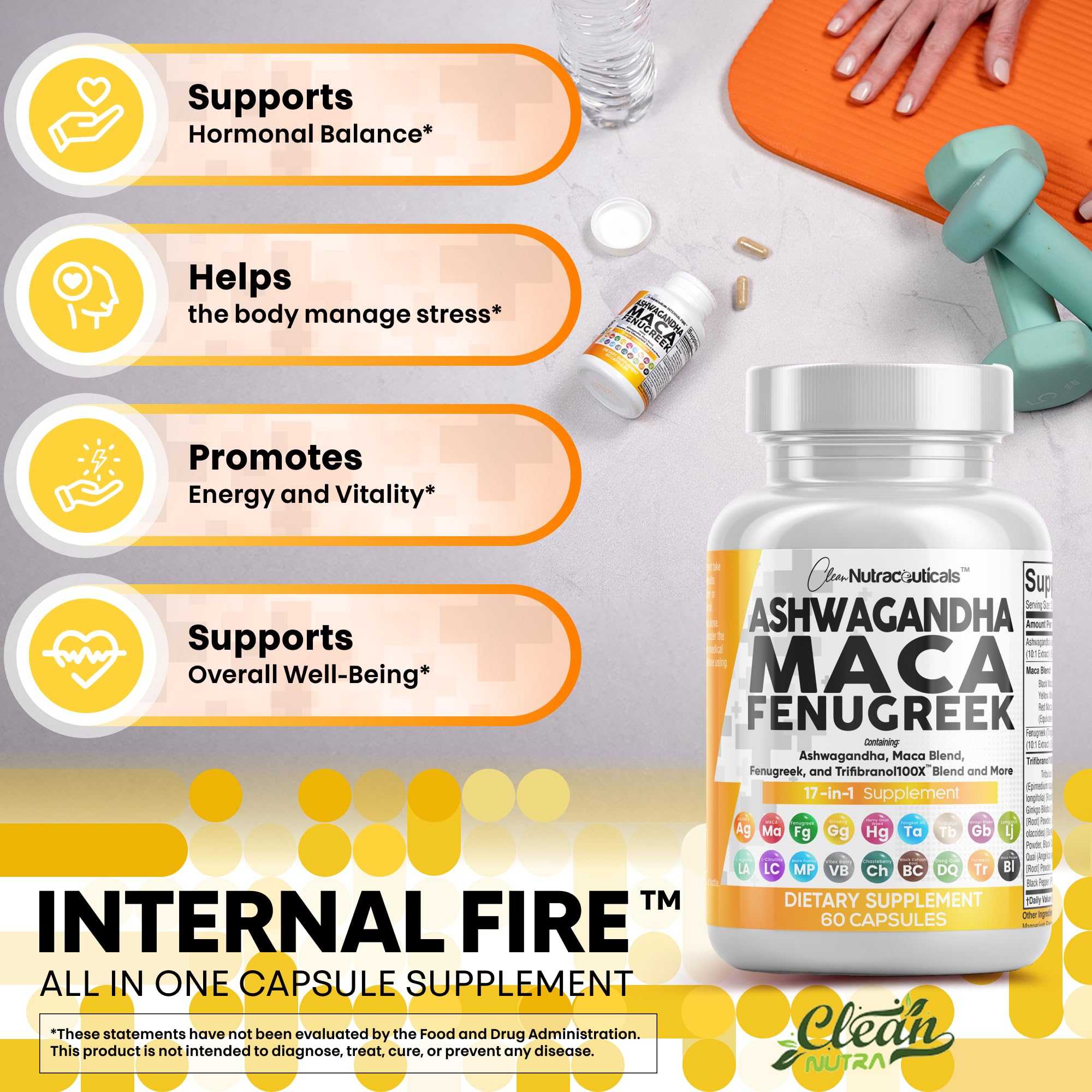 Ashwagandha Maca Fenugreek & Tongkat Ali Capsules for Stress, Mood & Hormone Support
