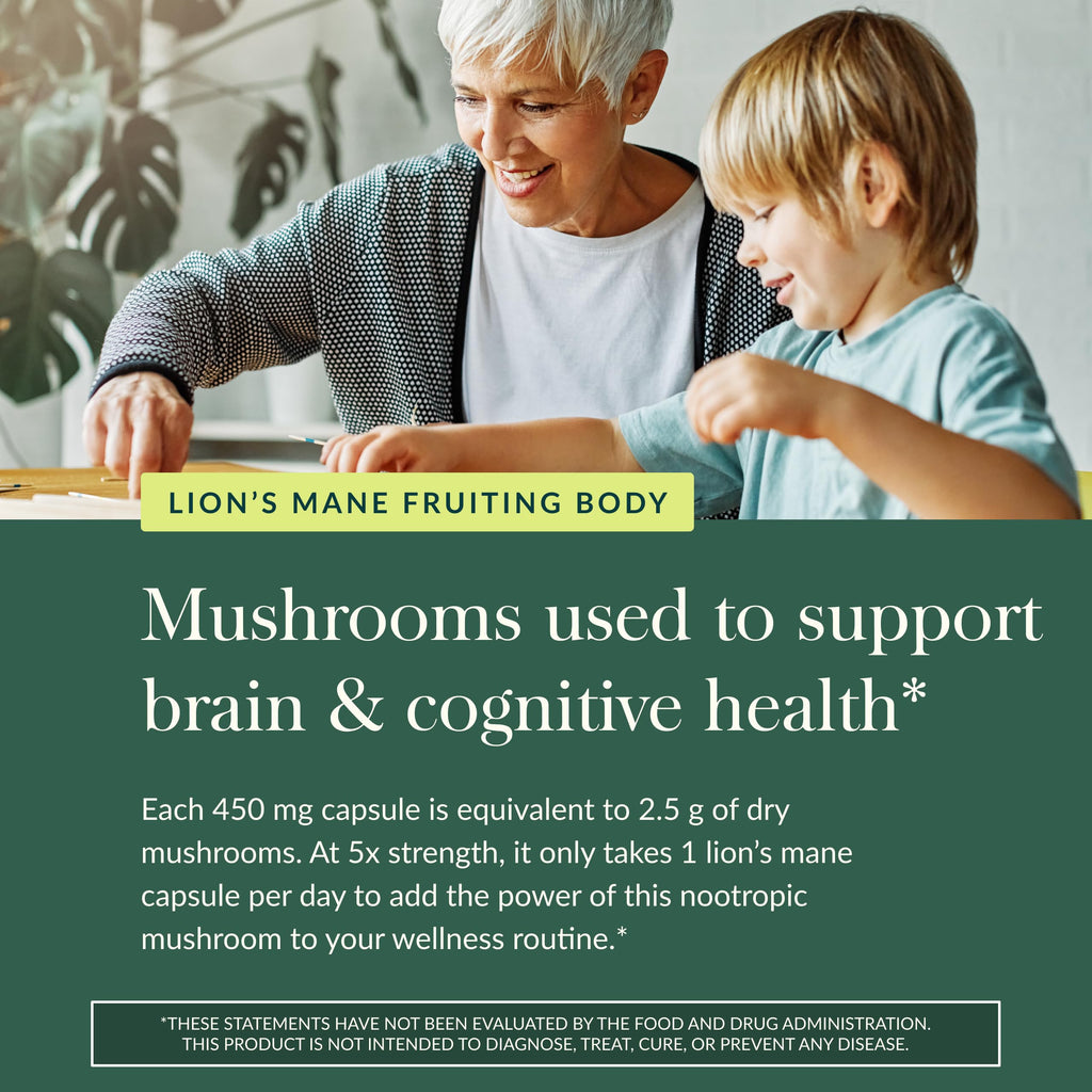 Lion’s Mane Mushroom Capsules for Brain, Memory & Nerve Support Vegan