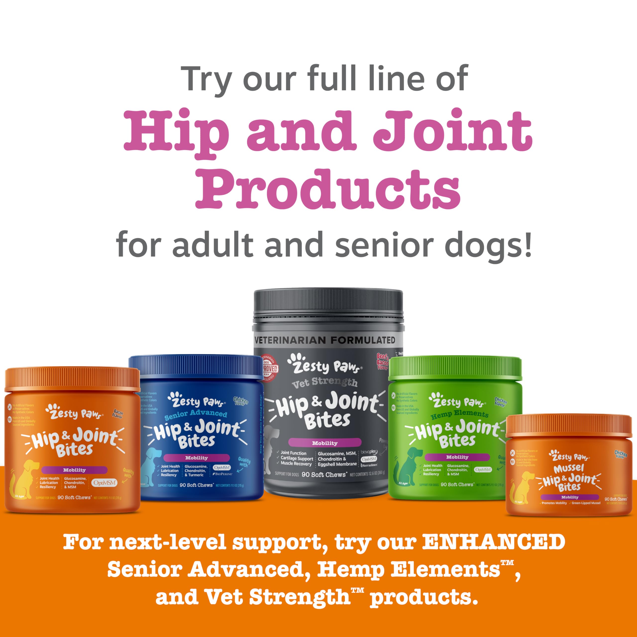 Hip & Joint Chews for Dogs – Glucosamine, Chondroitin & MSM 90ct