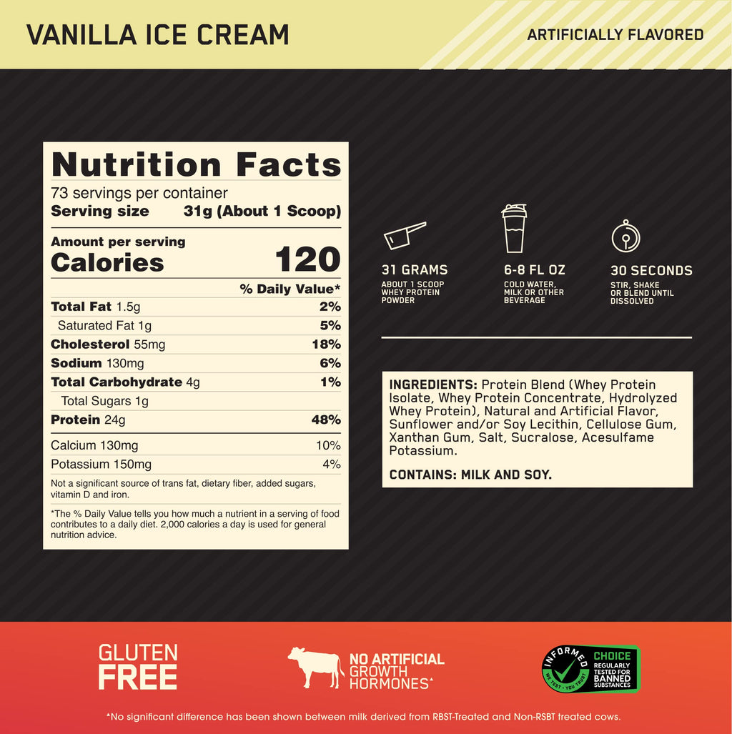 100% Whey Protein Powder | Vanilla Ice Cream | 5 lbs | Gold Standard