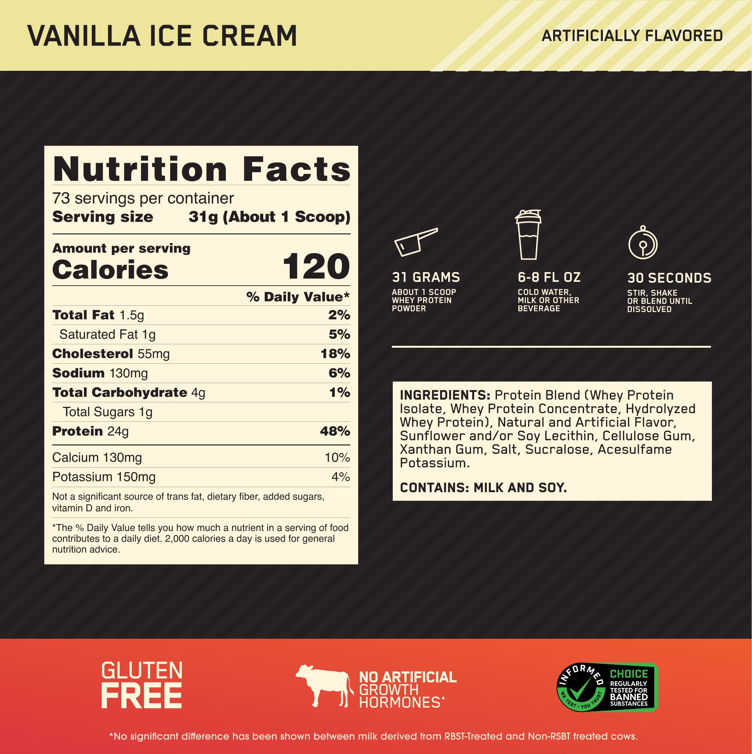 100% Whey Protein Powder | Vanilla Ice Cream | 5 lbs | Gold Standard