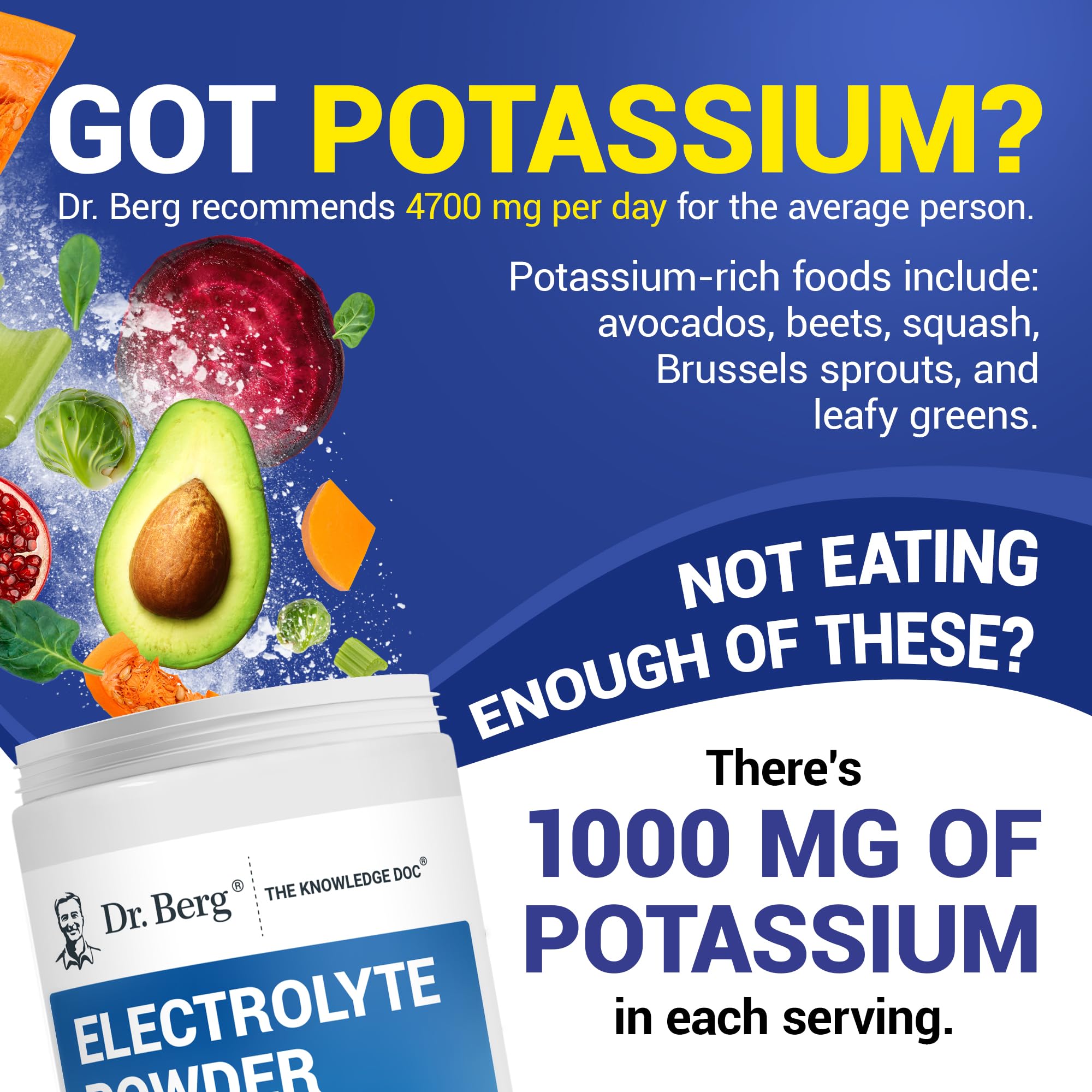 Electrolyte Powder 1000mg Potassium – Zero Sugar, 100 Servings