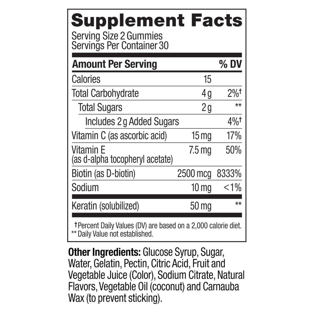 Hair Skin Nails Gummies Biotin Keratin 60 Count