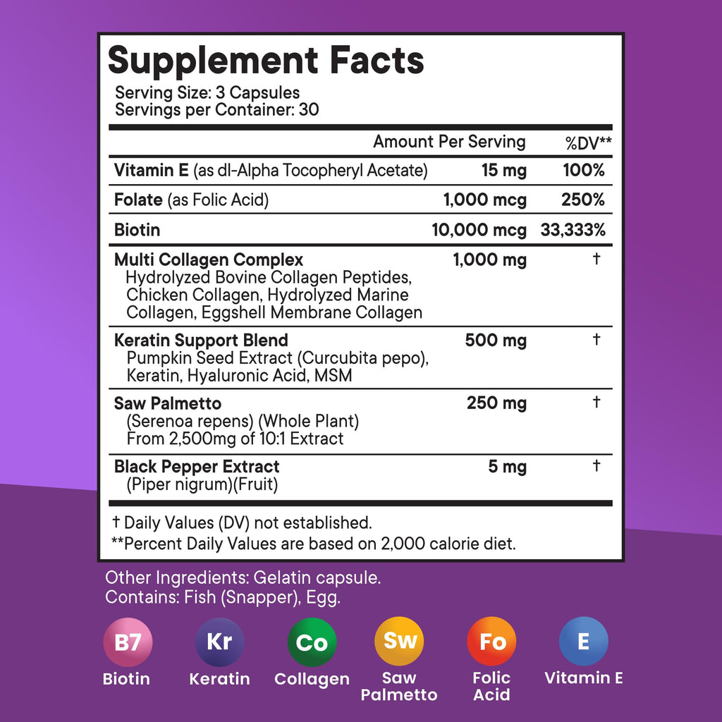 Biotin 50000mcg Hair Growth Collagen Keratin 180 Count