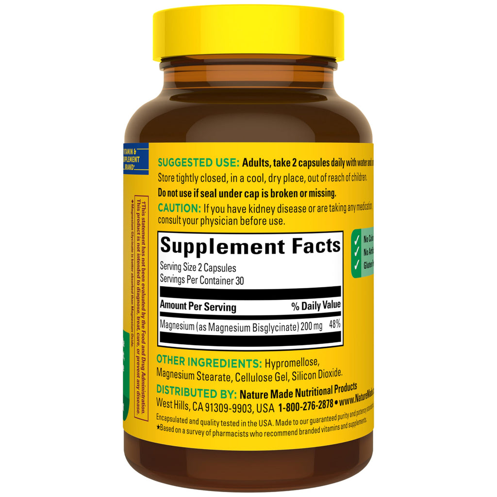 Magnesium Glycinate 200mg – Muscle, Nerve & Heart Support, 60 Caps