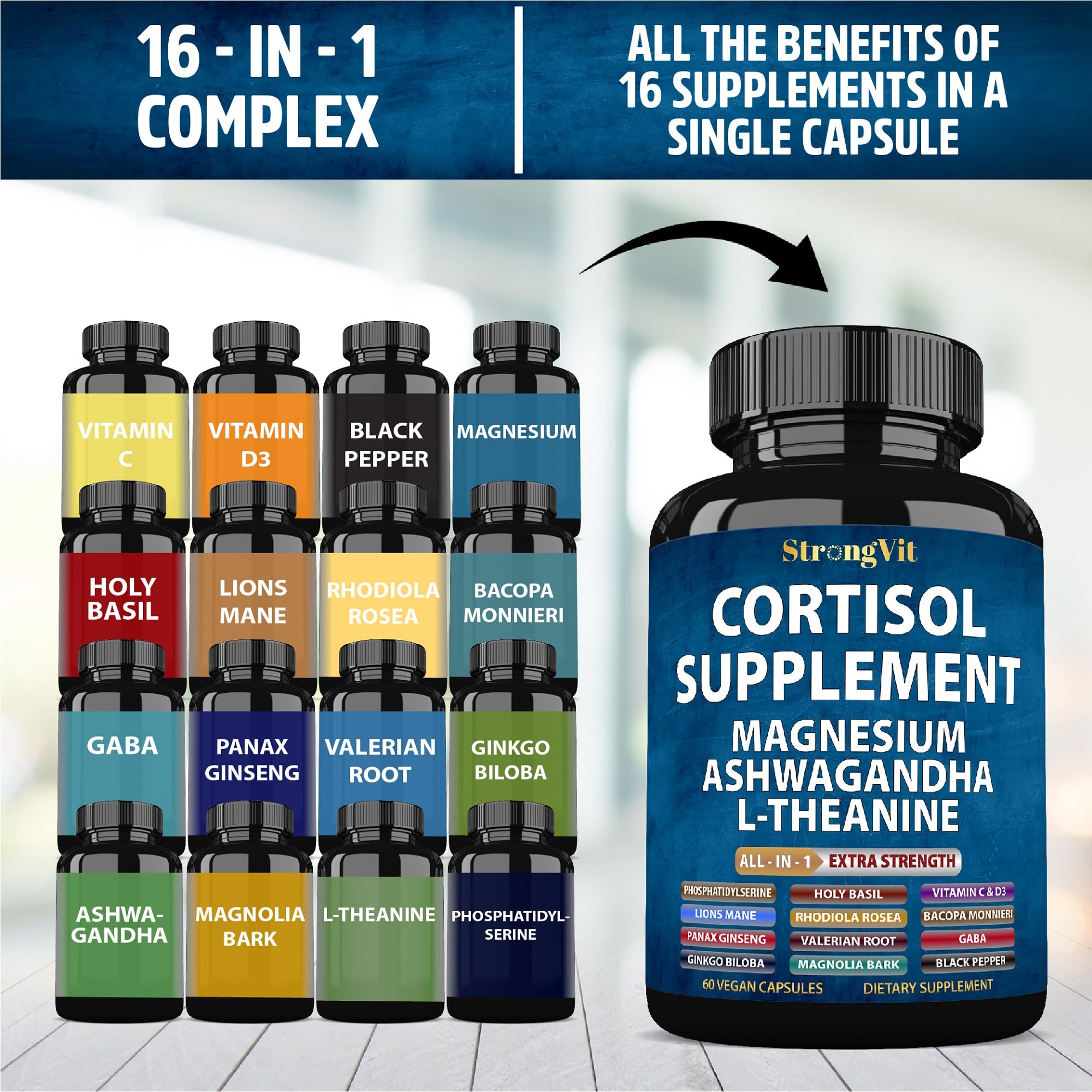 Cortisol Support Supplement with Ashwagandha, Magnesium & L-Theanine
