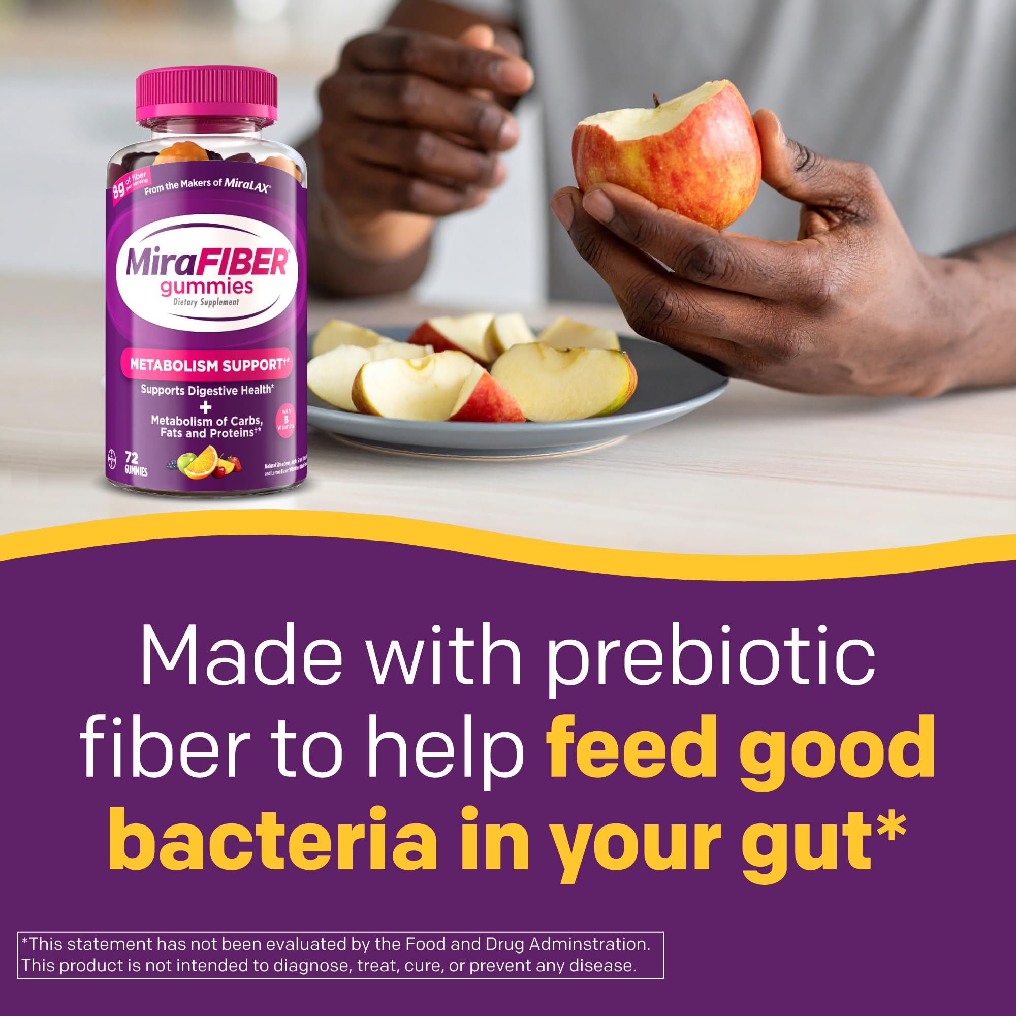 Prebiotic Fiber Gummies 8g with B Vitamins – Gut Support, 72 Count