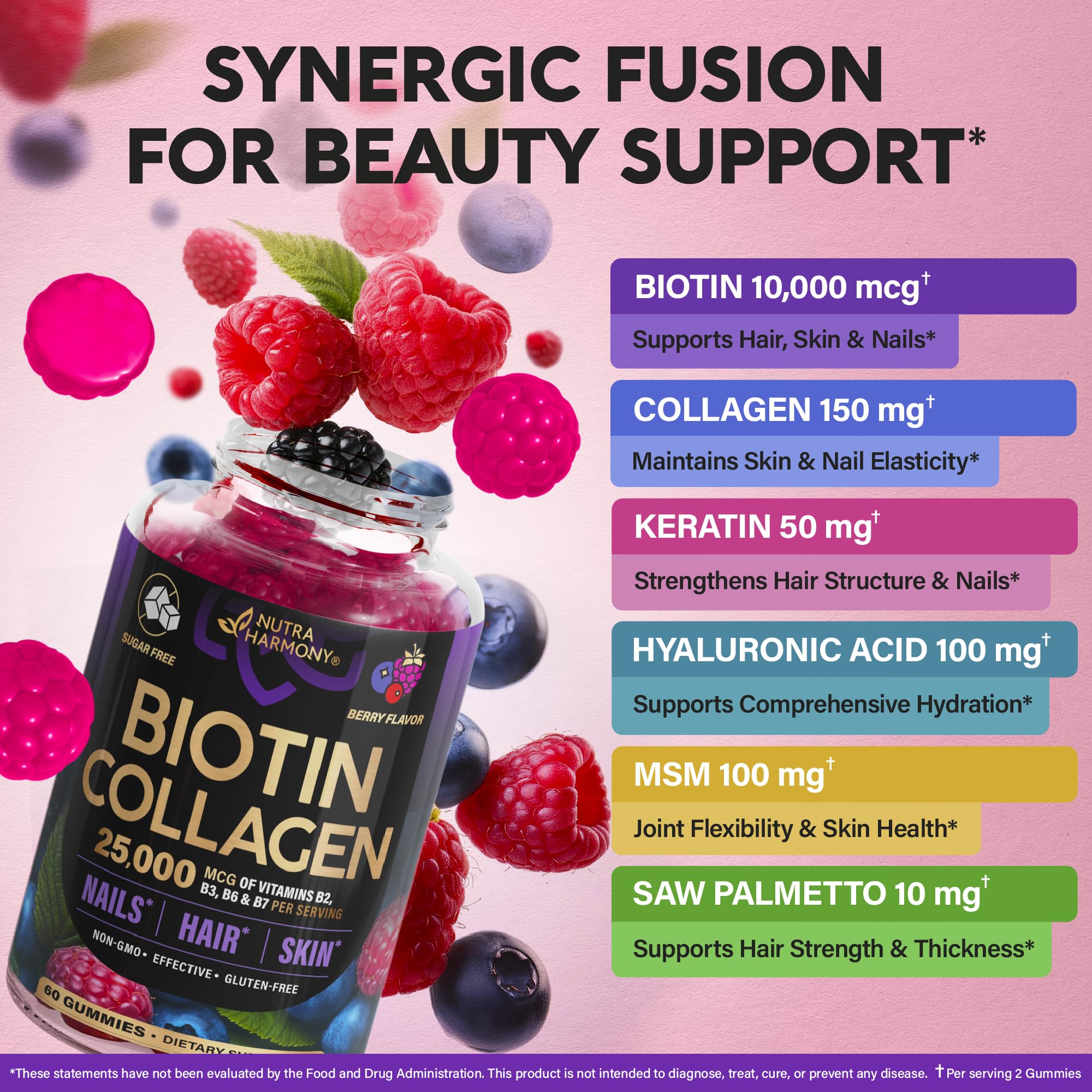 Biotin Gummies 10000mcg Collagen Hair Growth 60 Count