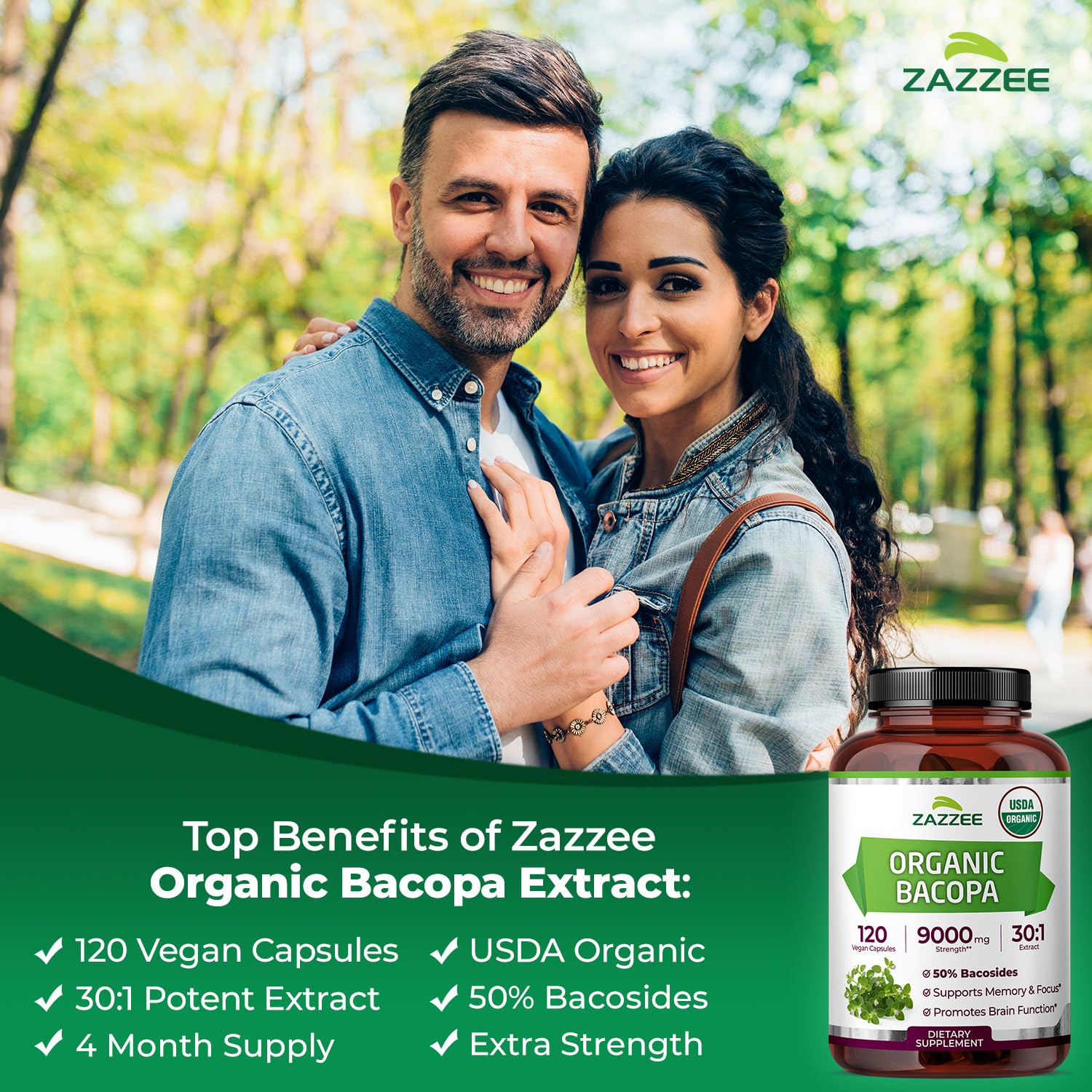 Bacopa Extract 30:1 Capsules for Memory, Focus & Cognitive Support 120 Ct