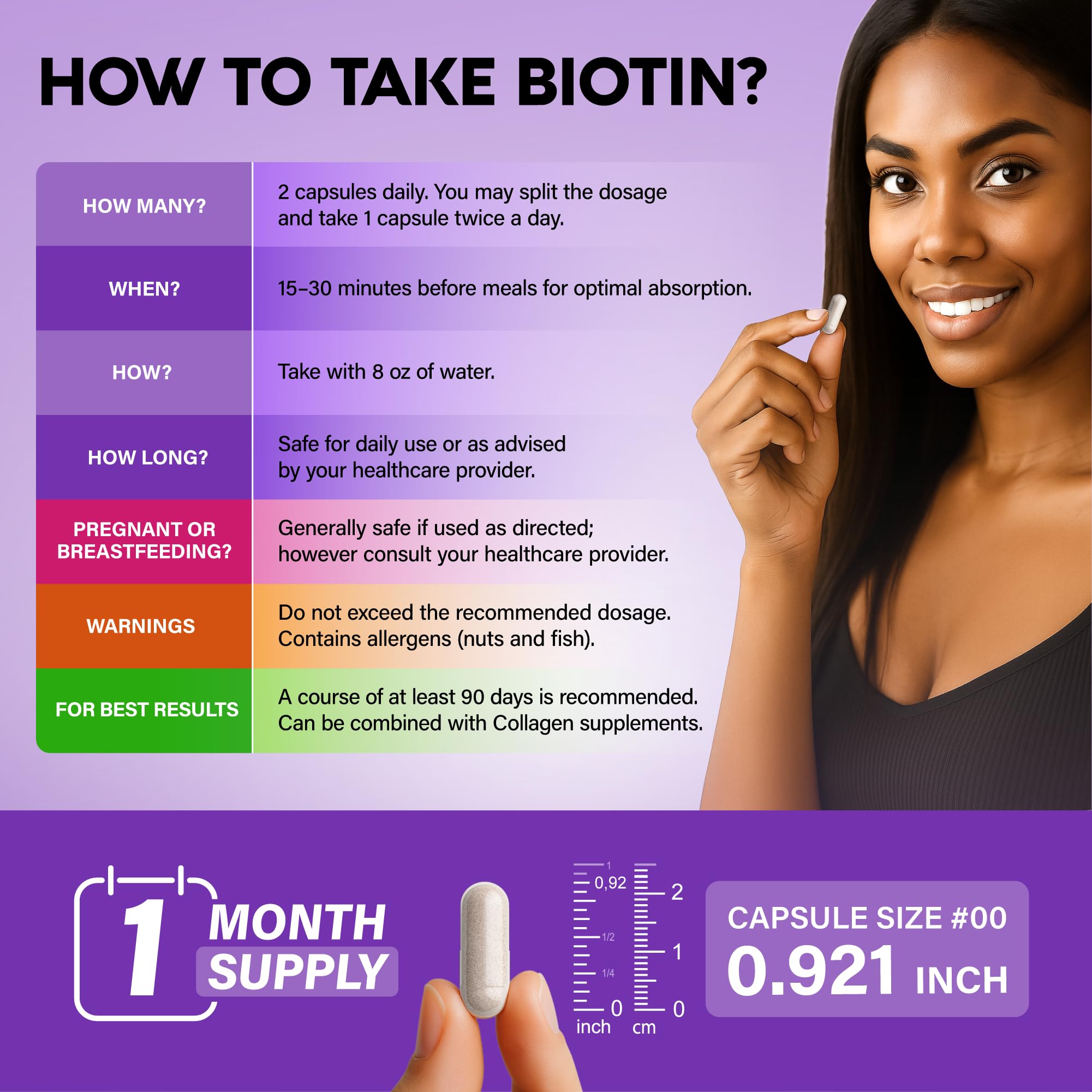 Biotin 25000mcg Hair Growth Collagen Keratin 60 Capsules