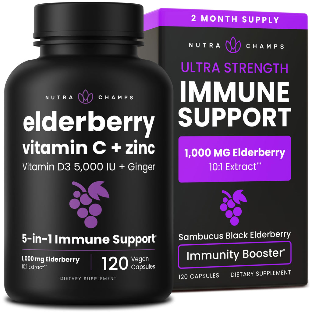Elderberry Capsules with Vitamin C, Zinc & D3 for Immune Support 10000mg