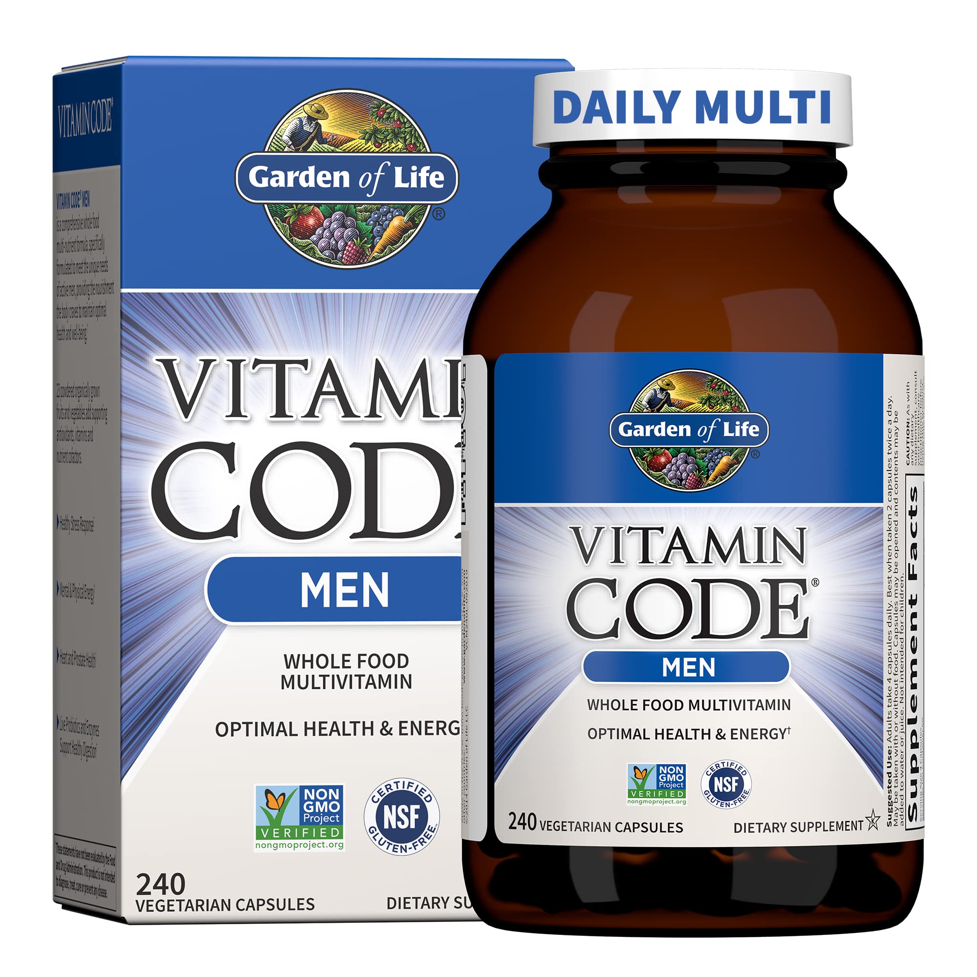 Men's Whole Food Multivitamin Capsules – Raw Vitamins & Minerals, 240 Count