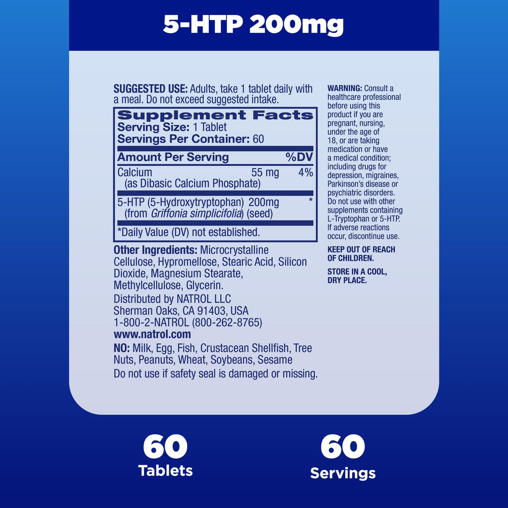 5-HTP 200mg Time Release – Mood Support, 60 Tablets