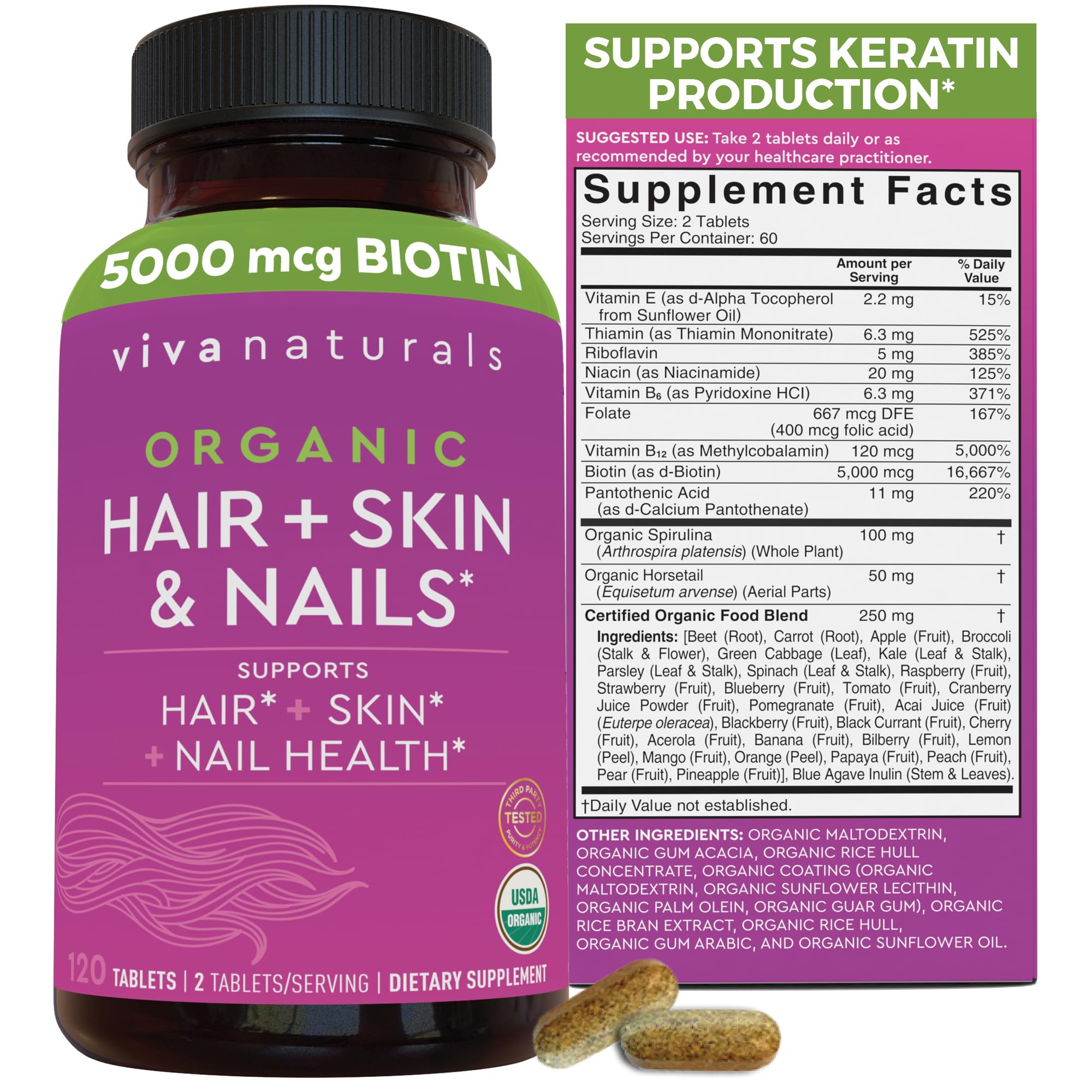 Biotin 5000mcg Hair Skin Nails Vitamins 120 Count