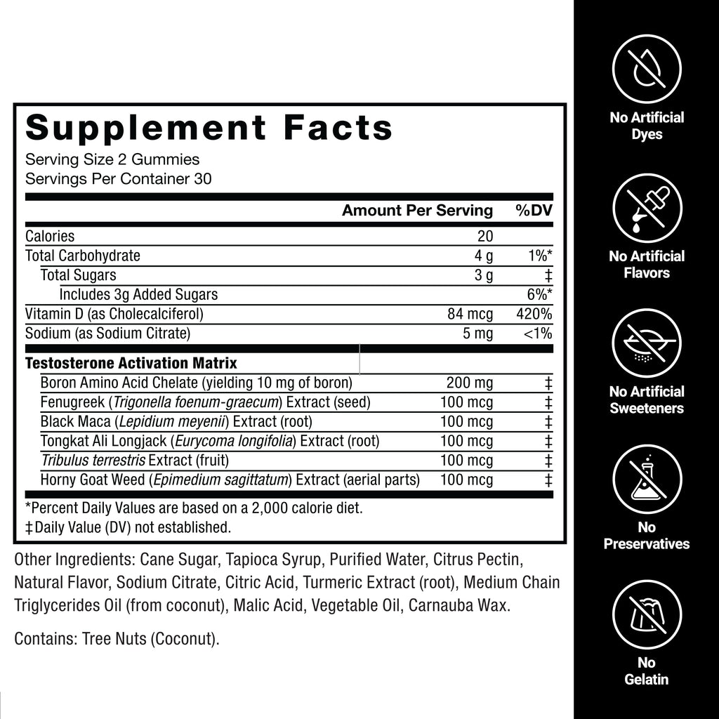 Testosterone Booster Gummies for Men – Energy & Performance, 60 Ct