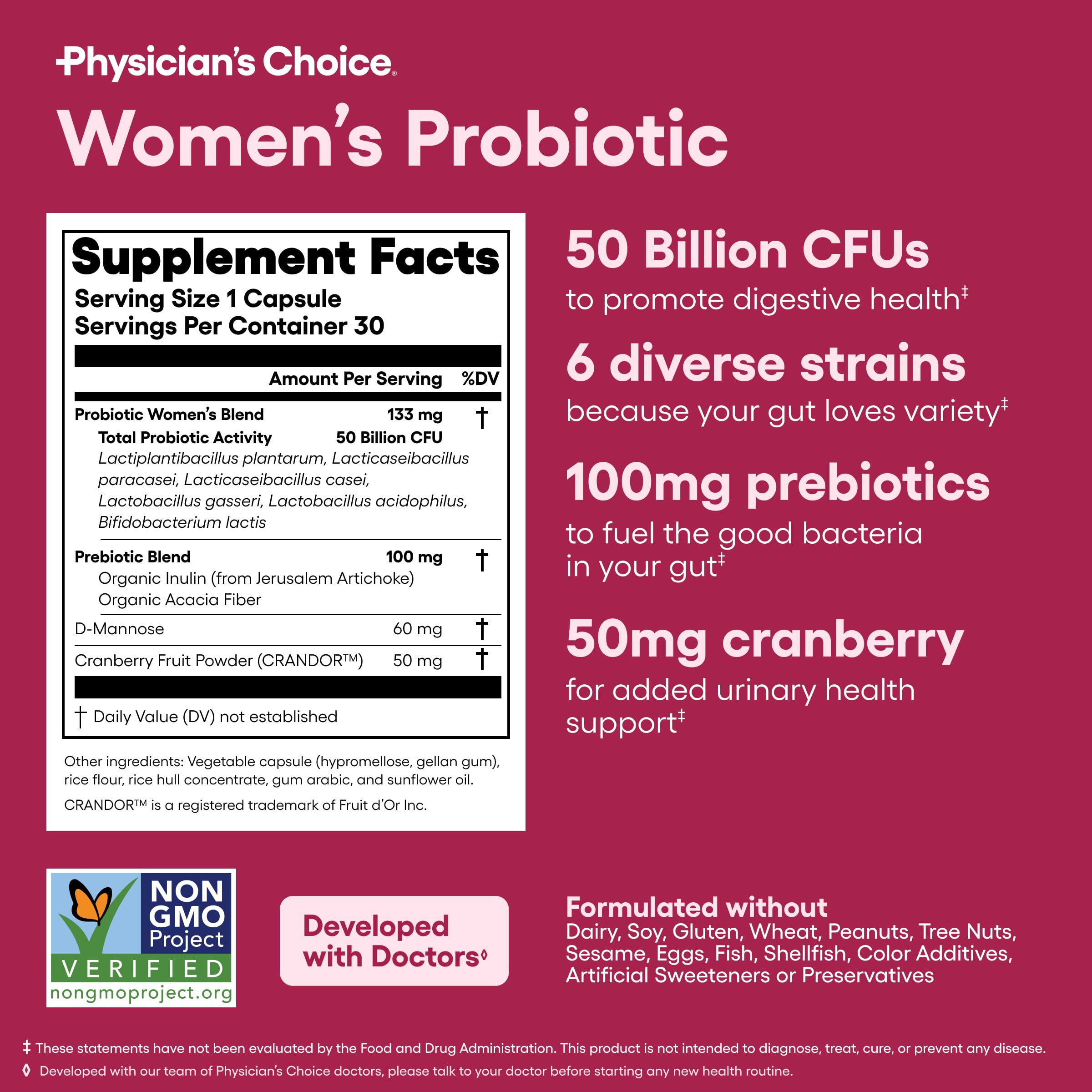 Women’s Probiotic 50 Billion CFU – pH & Digestive Support, 30 Caps