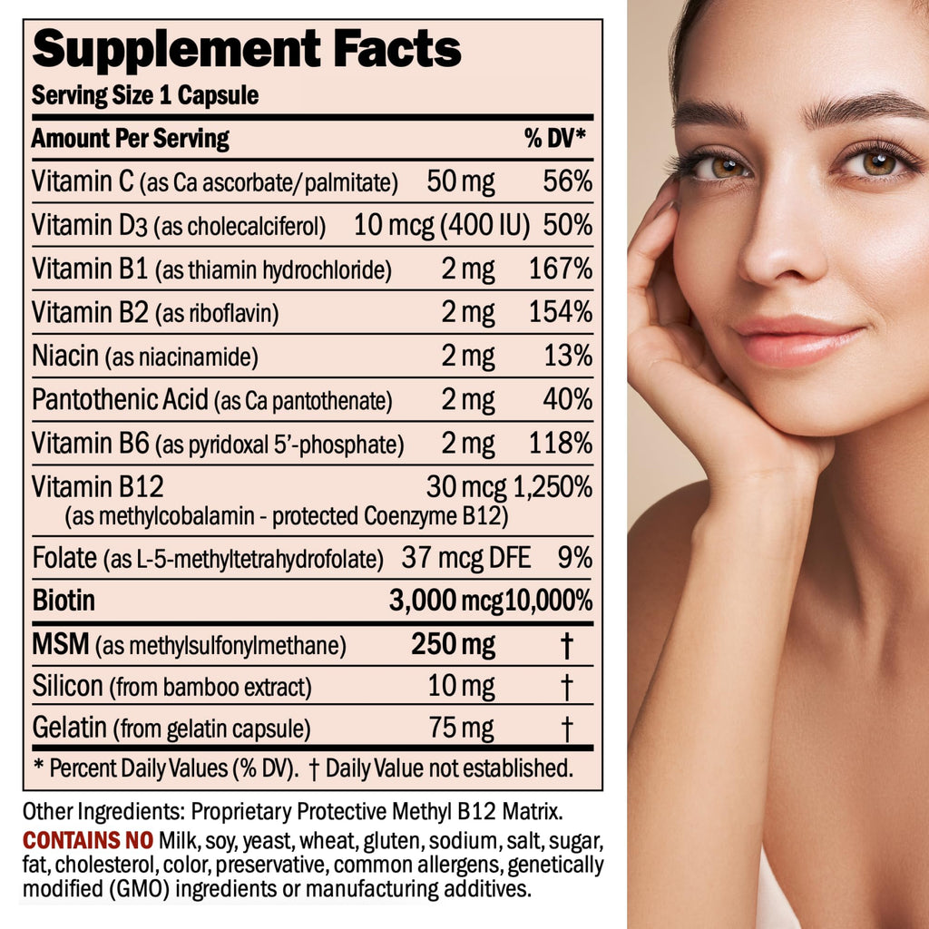 Hair Skin Nails Vitamins Biotin B Complex 60 Capsules
