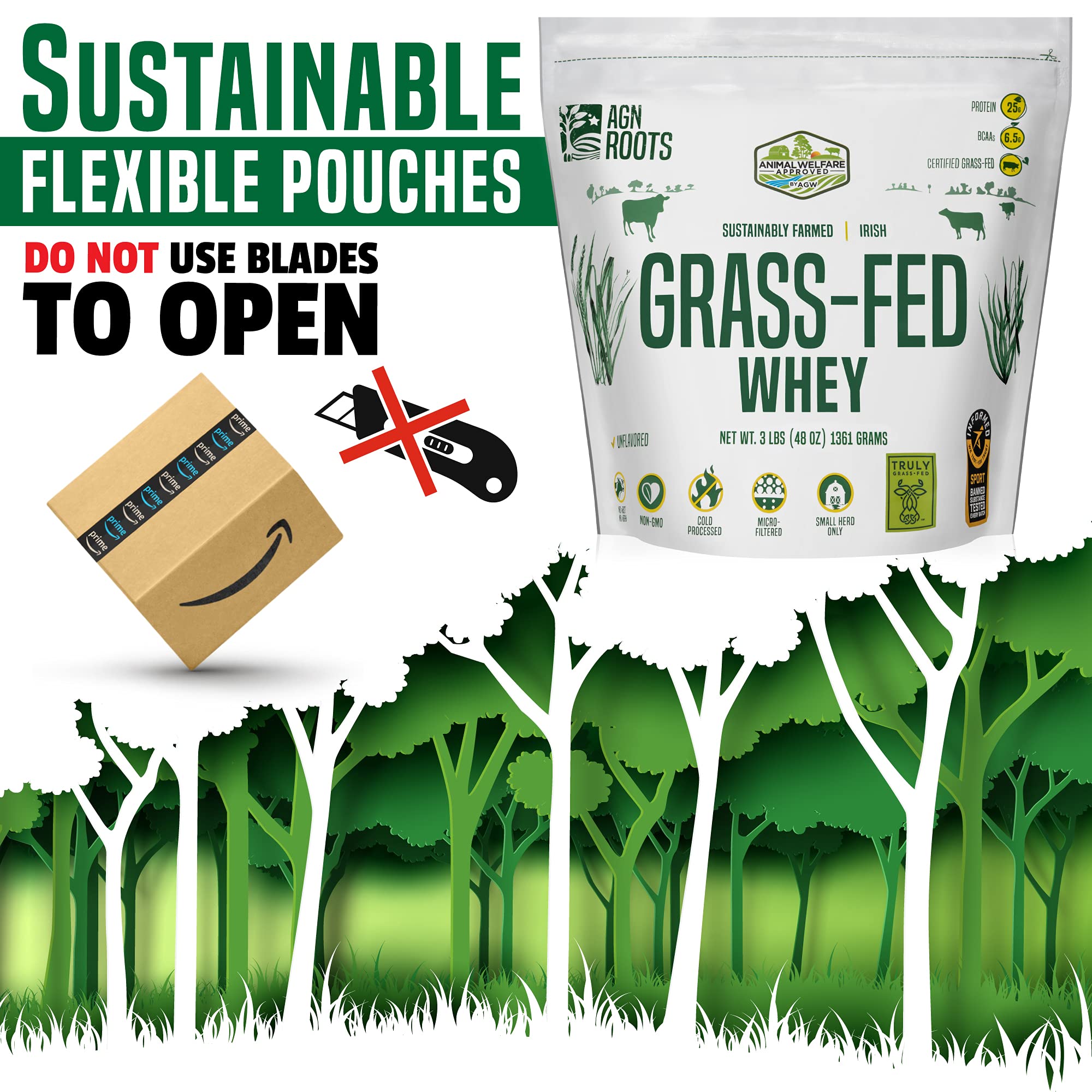 Grass Fed Whey Protein Isolate Unflavored 3 lb