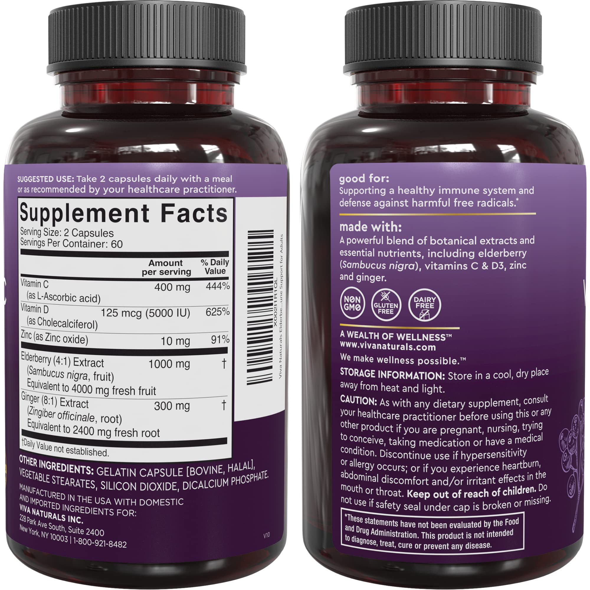Elderberry Capsules with Vitamin C, Zinc & D3 for Immune Support