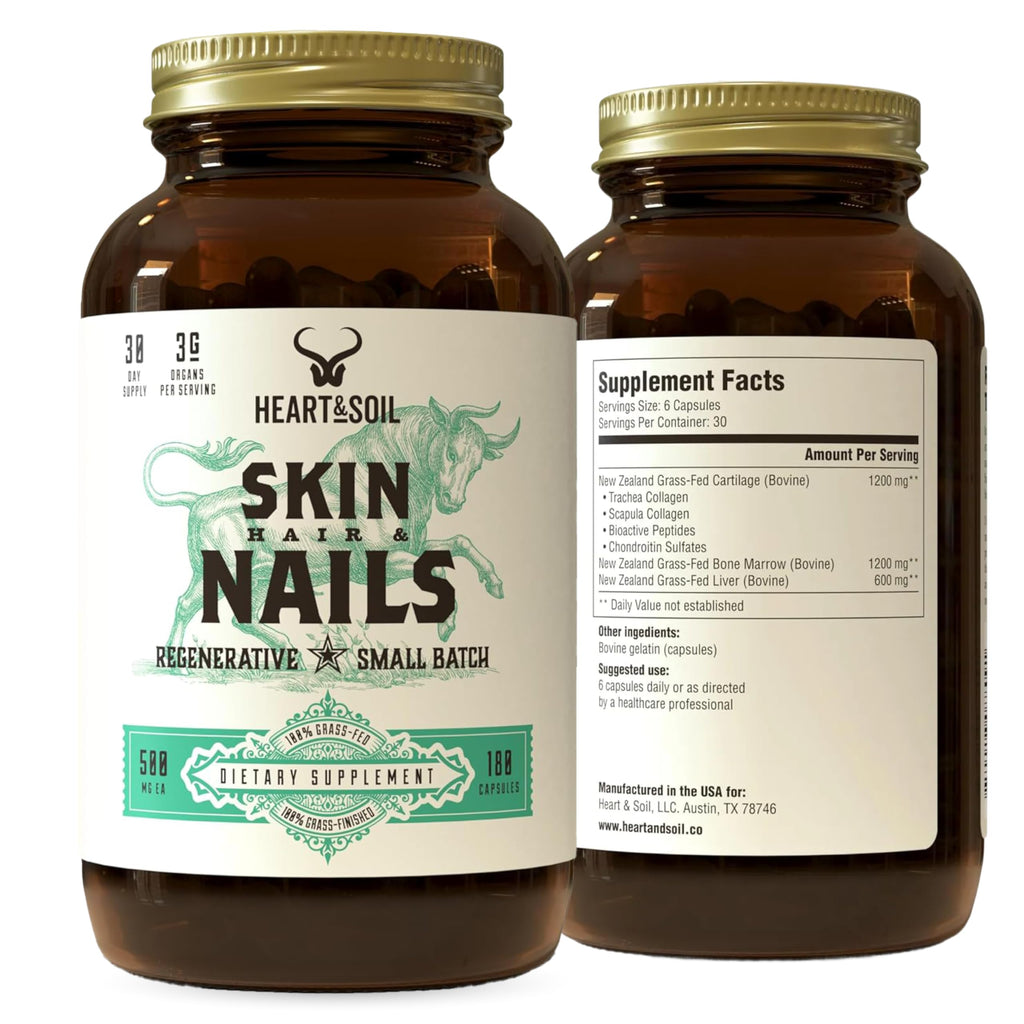 Beef Organ Hair Skin Nails Supplement 3000mg 180 Capsules