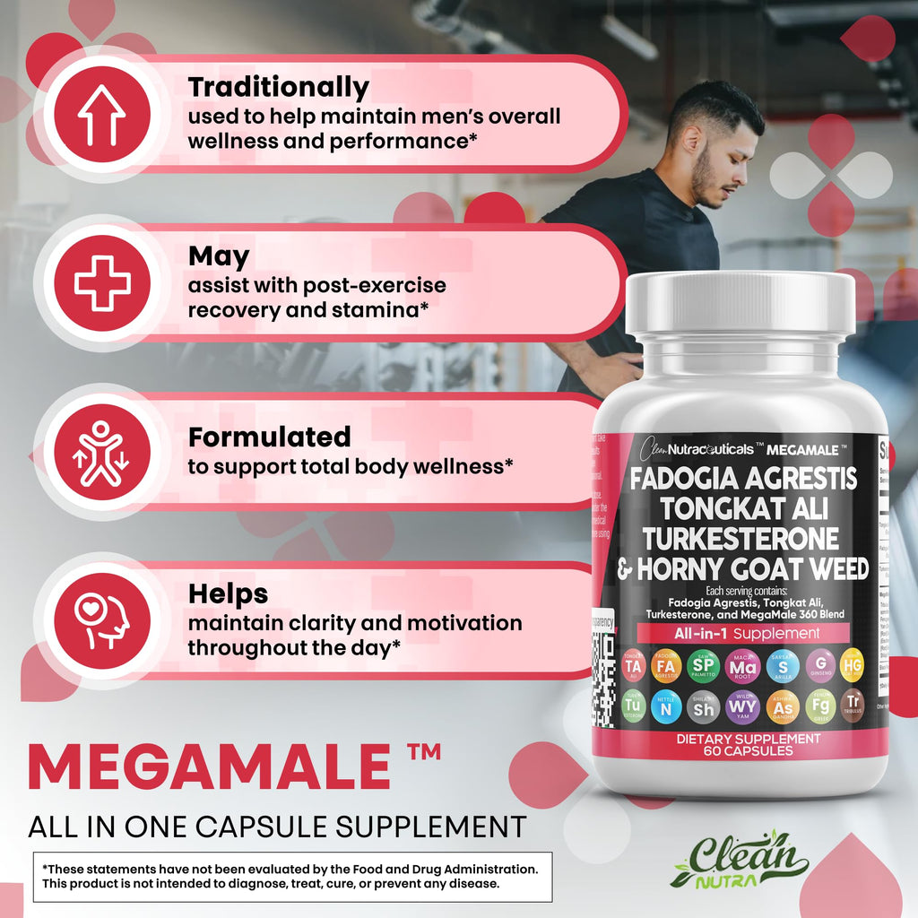 Testosterone Support Supplement with Tongkat Ali & Fadogia for Performance 60 Ct