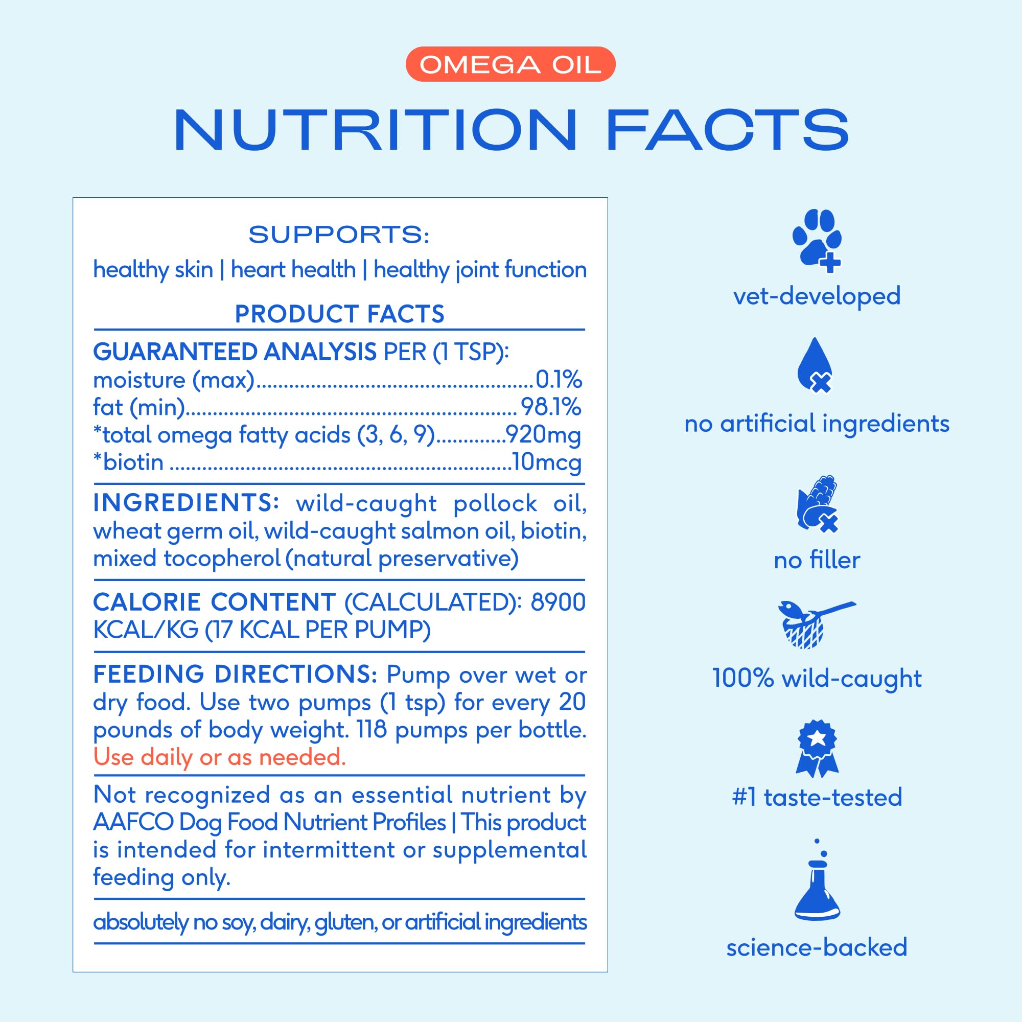 Wild Alaskan Salmon Oil for Dogs & Cats – Omega 3 6 9 Liquid 8oz