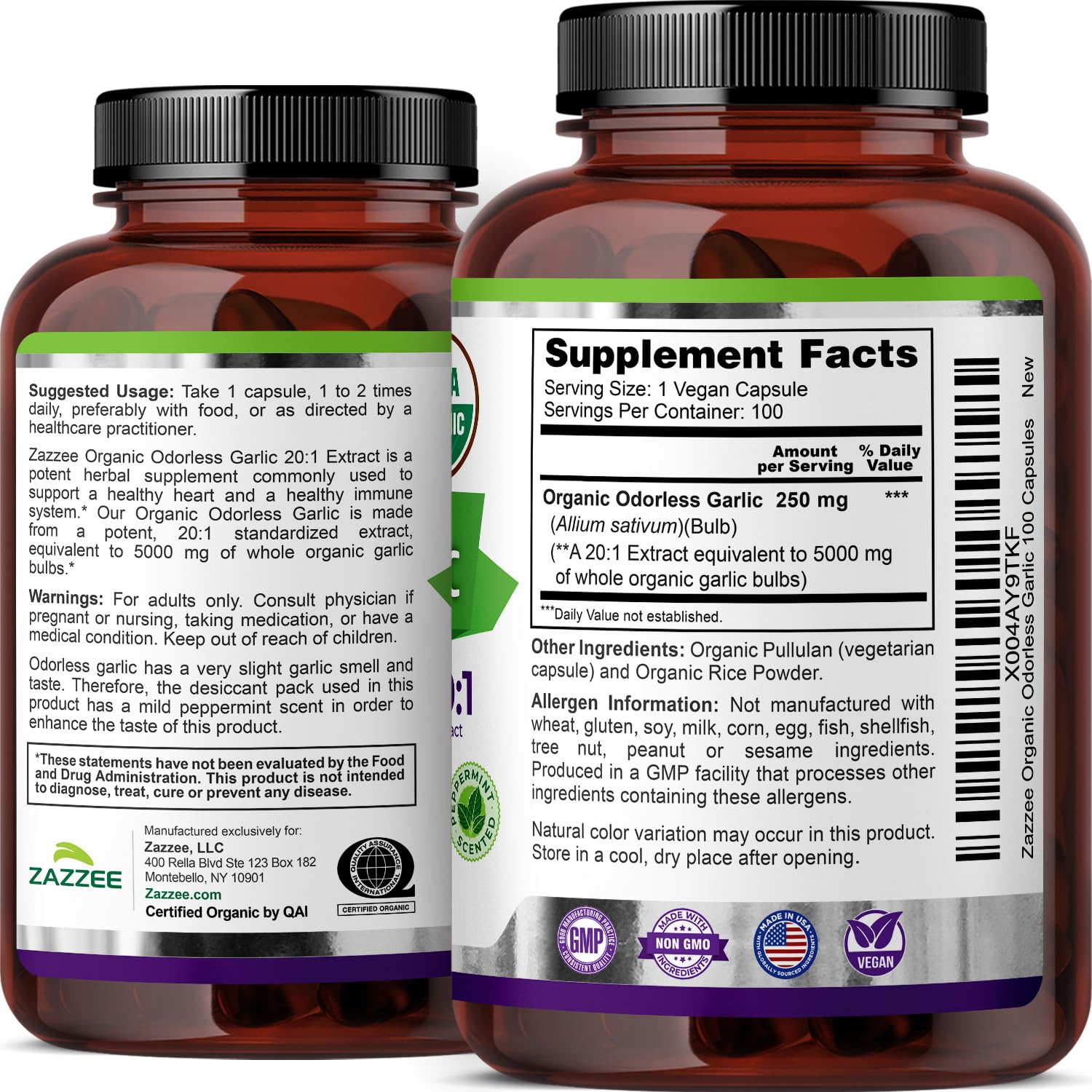 Odorless Garlic Extract 20:1 Capsules for Heart & Immune Support 5000mg