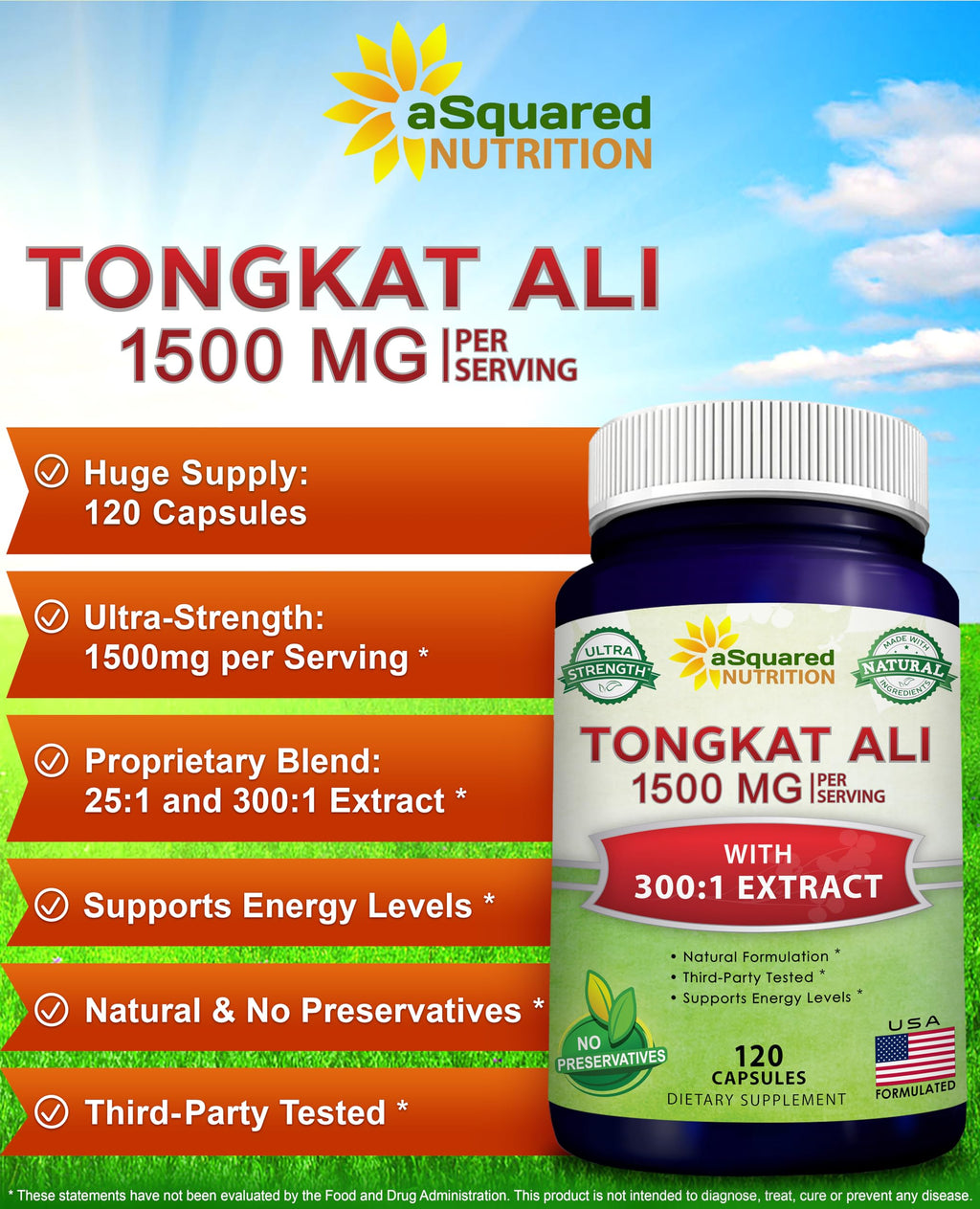 Tongkat Ali 1500mg Capsules for Testosterone, Energy & Performance Support 120 Ct