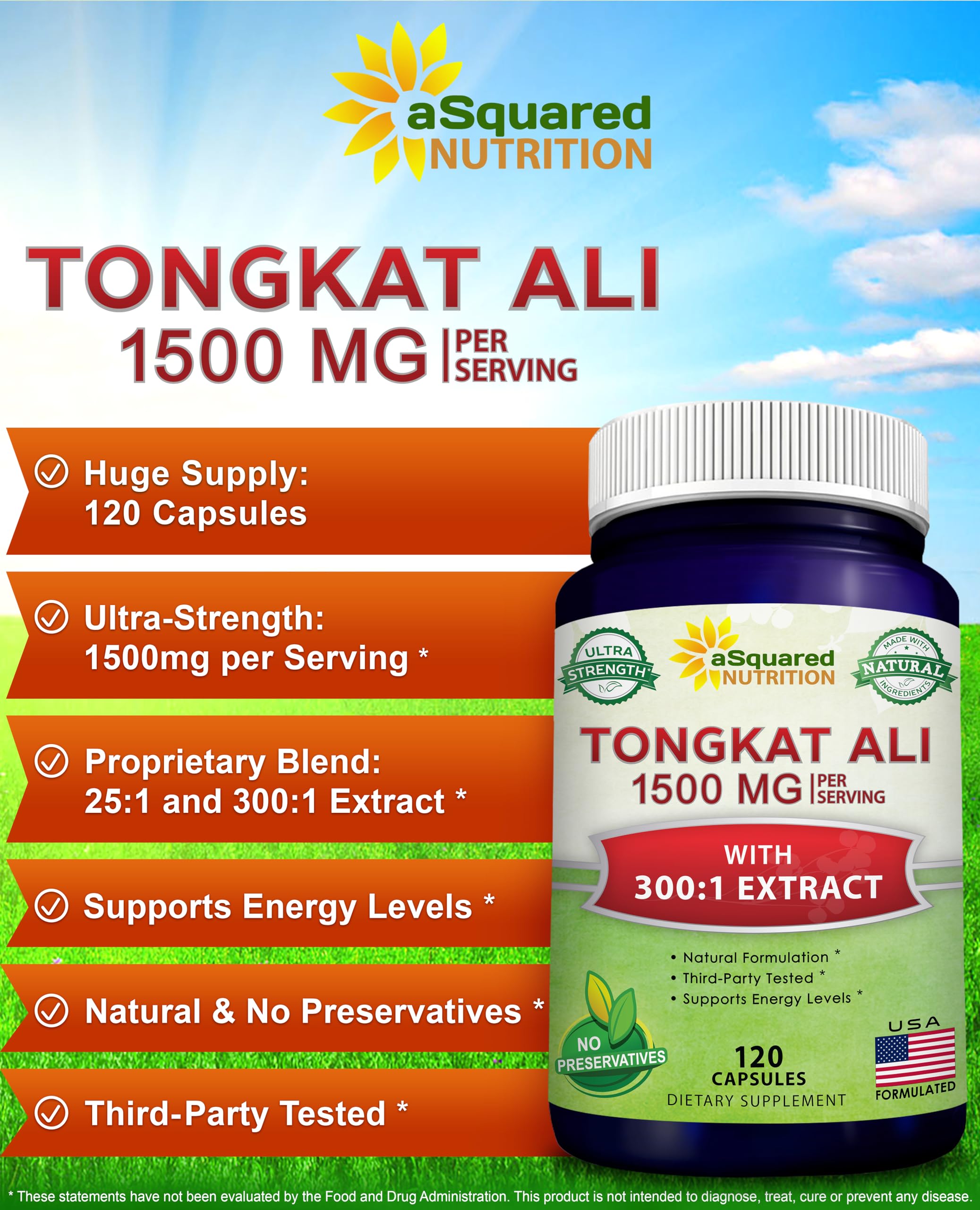 Tongkat Ali 1500mg Capsules for Testosterone, Energy & Performance Support 120 Ct