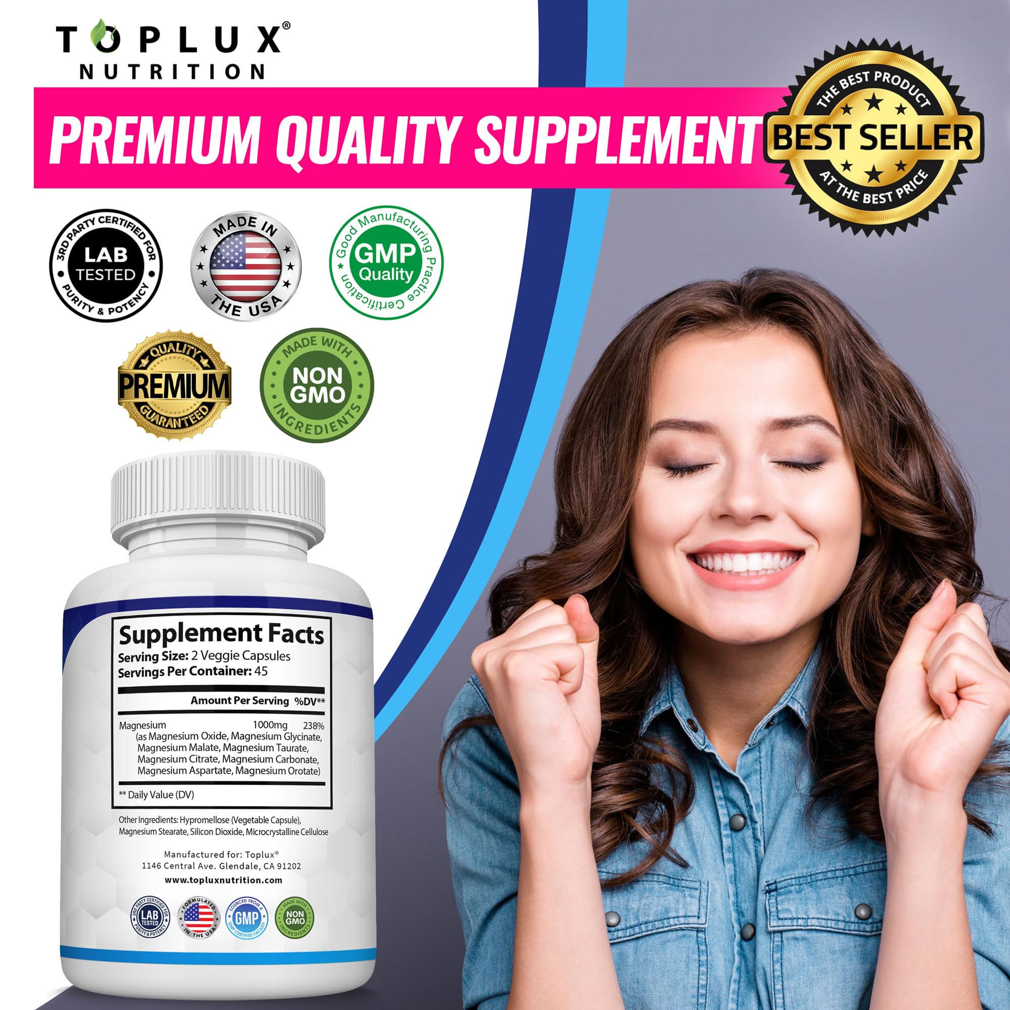 Magnesium Complex 1000mg – 8 Types for Sleep & Muscle Support, 90 Caps