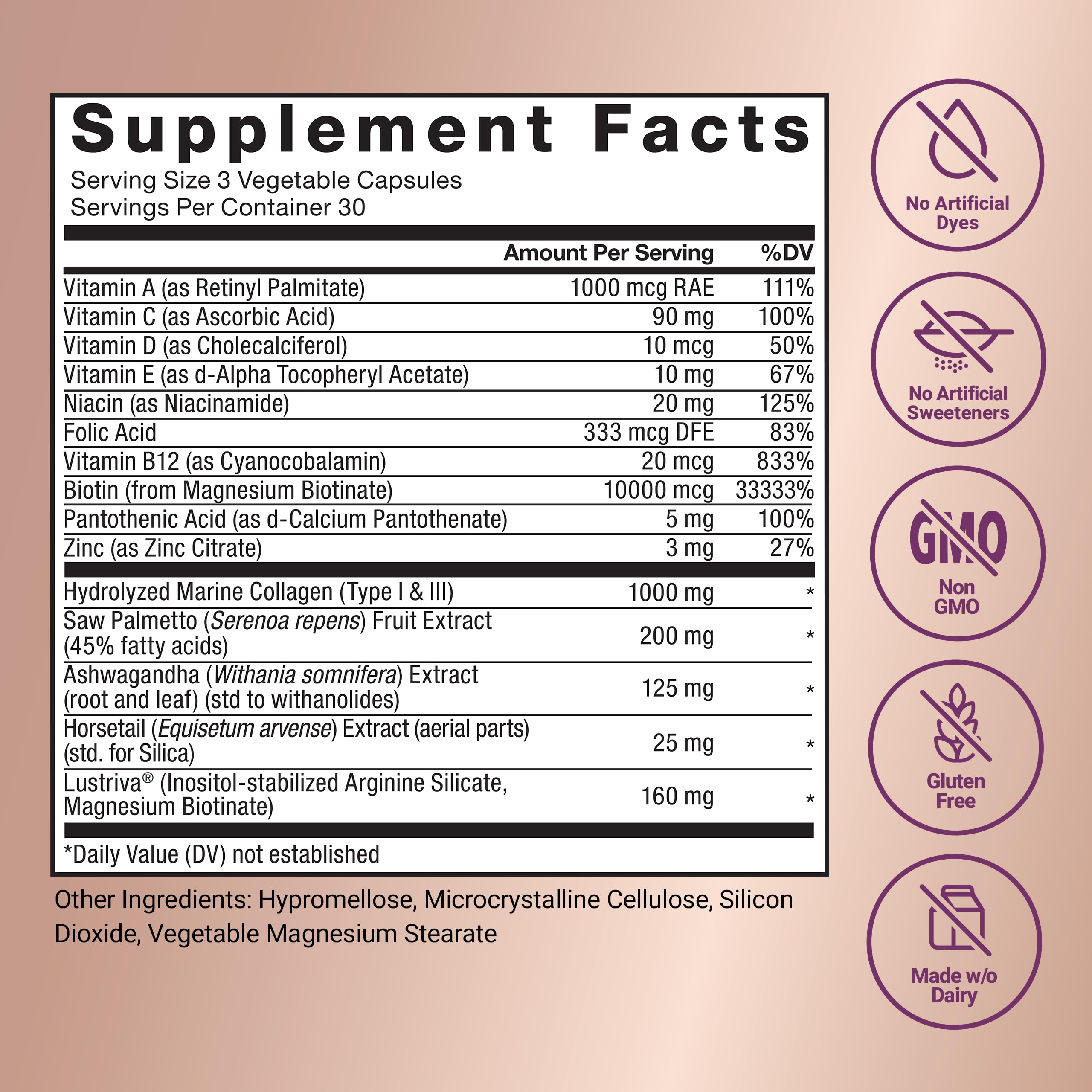 Hair Growth Multivitamin Lustriva Biotin 90 Capsules