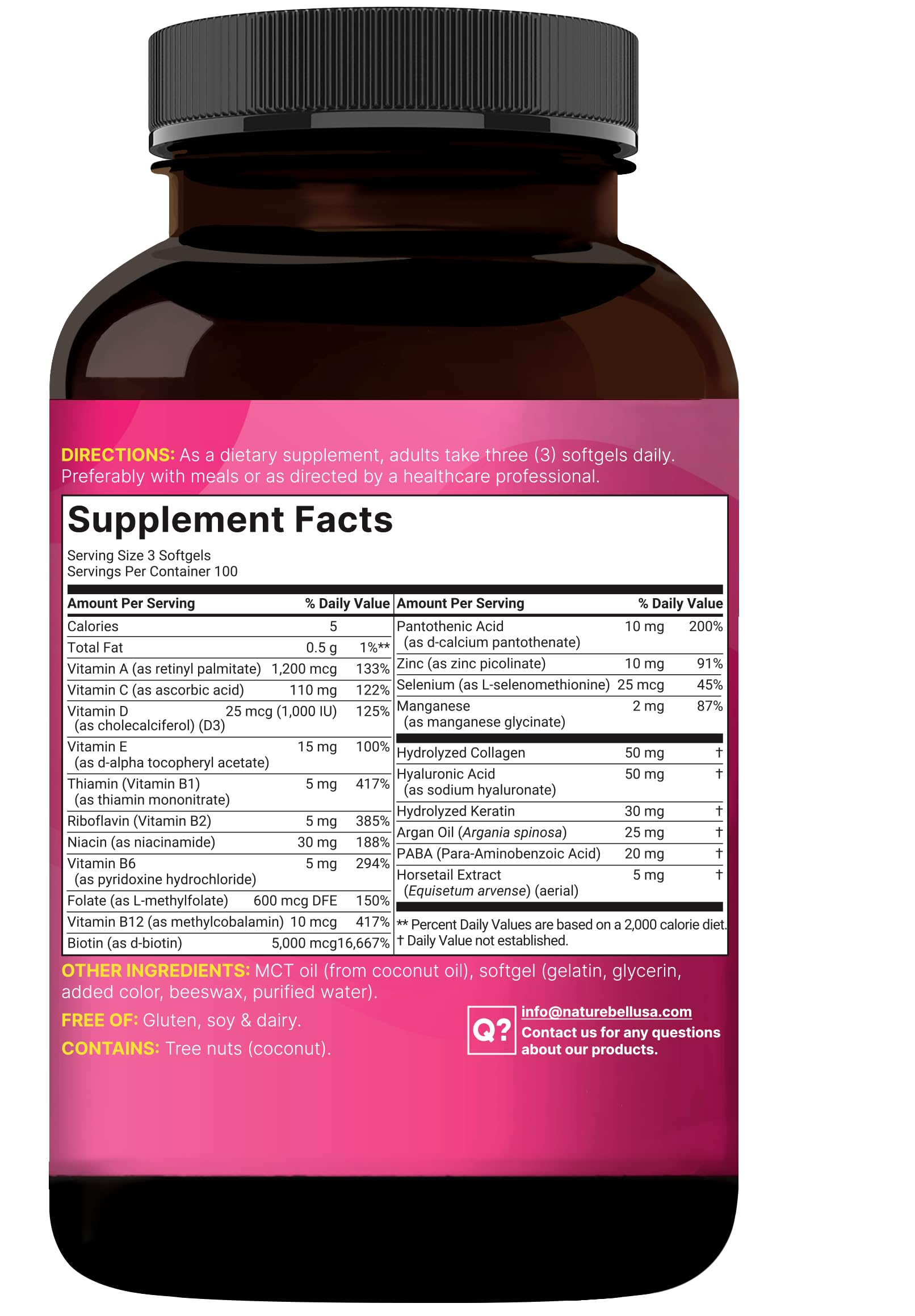 Hair Skin Nails Vitamins Biotin Collagen Keratin 300 Softgels