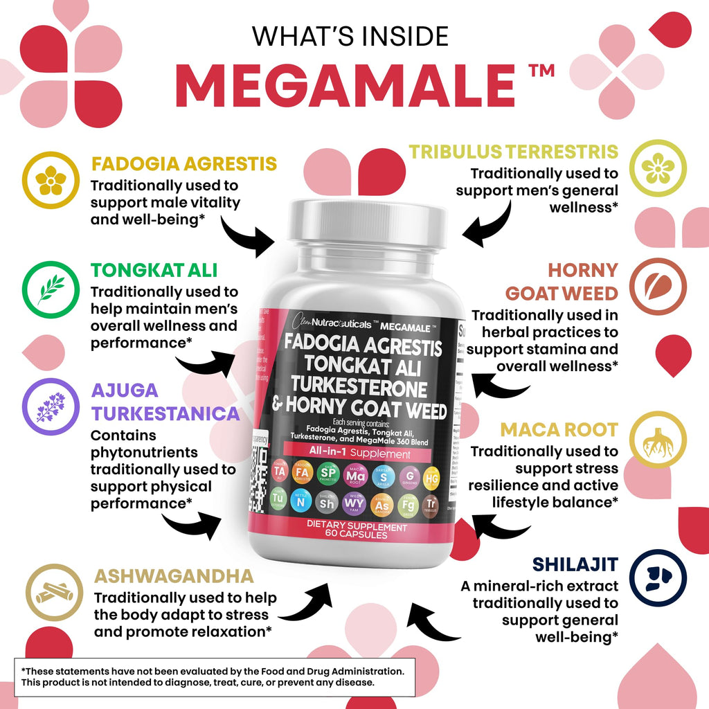 Testosterone Support Supplement with Tongkat Ali & Fadogia for Performance 60 Ct
