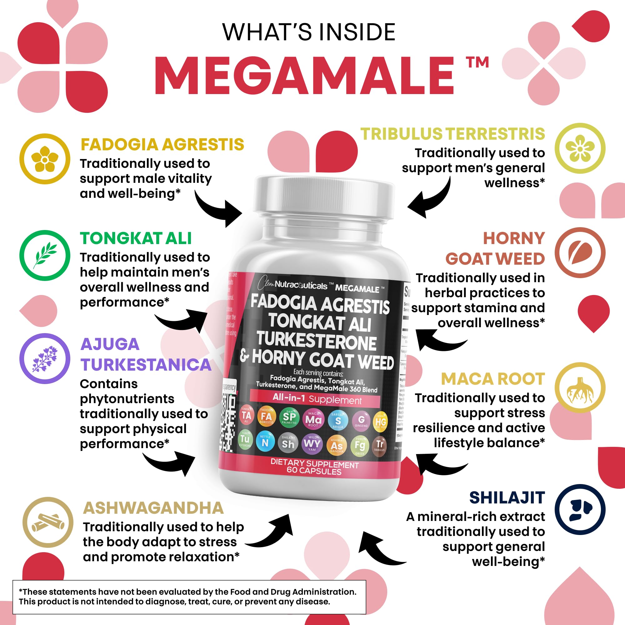 Testosterone Support Supplement with Tongkat Ali & Fadogia for Performance 60 Ct