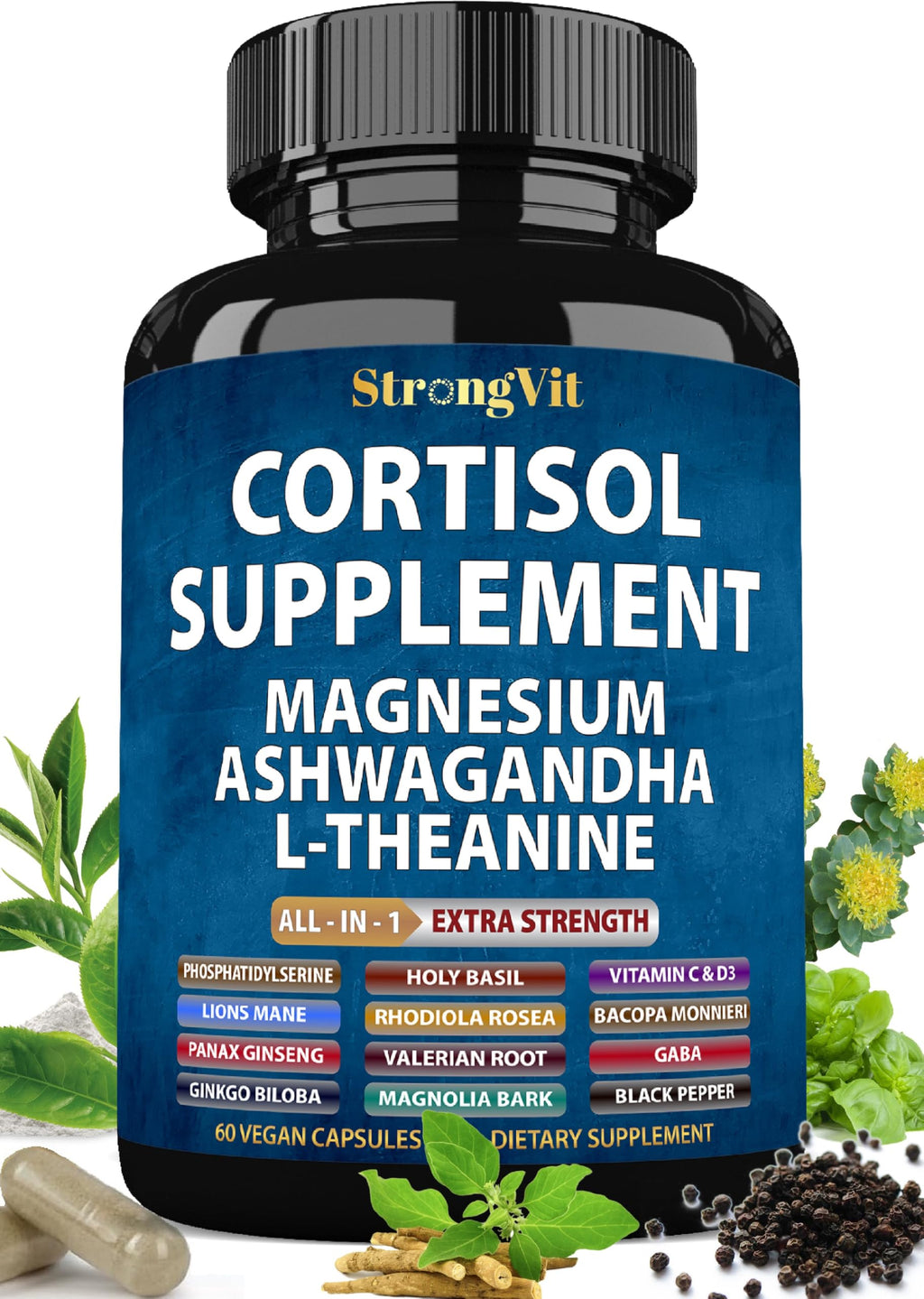 Cortisol Support Supplement with Ashwagandha, Magnesium & L-Theanine