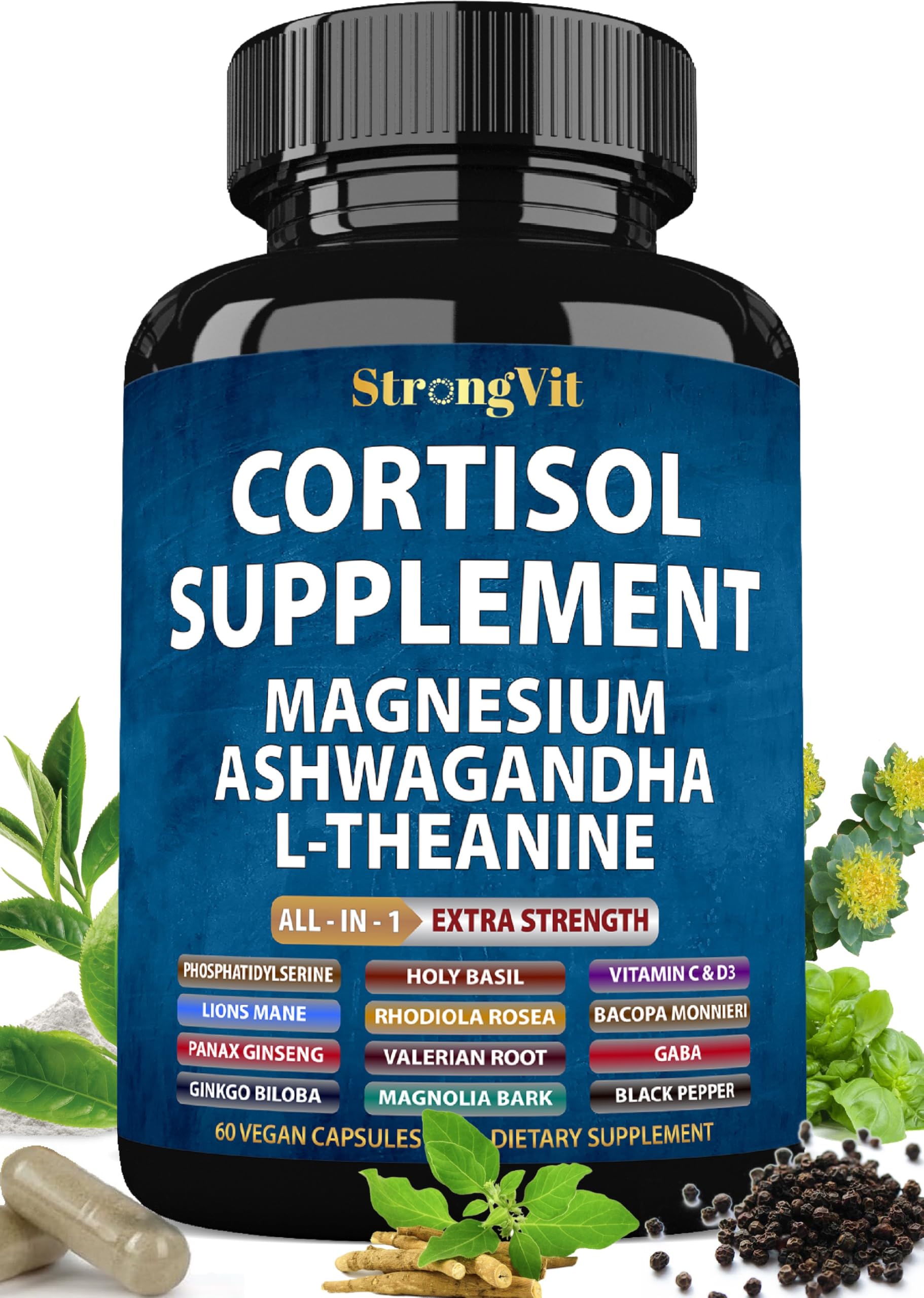 Cortisol Support Supplement with Ashwagandha, Magnesium & L-Theanine