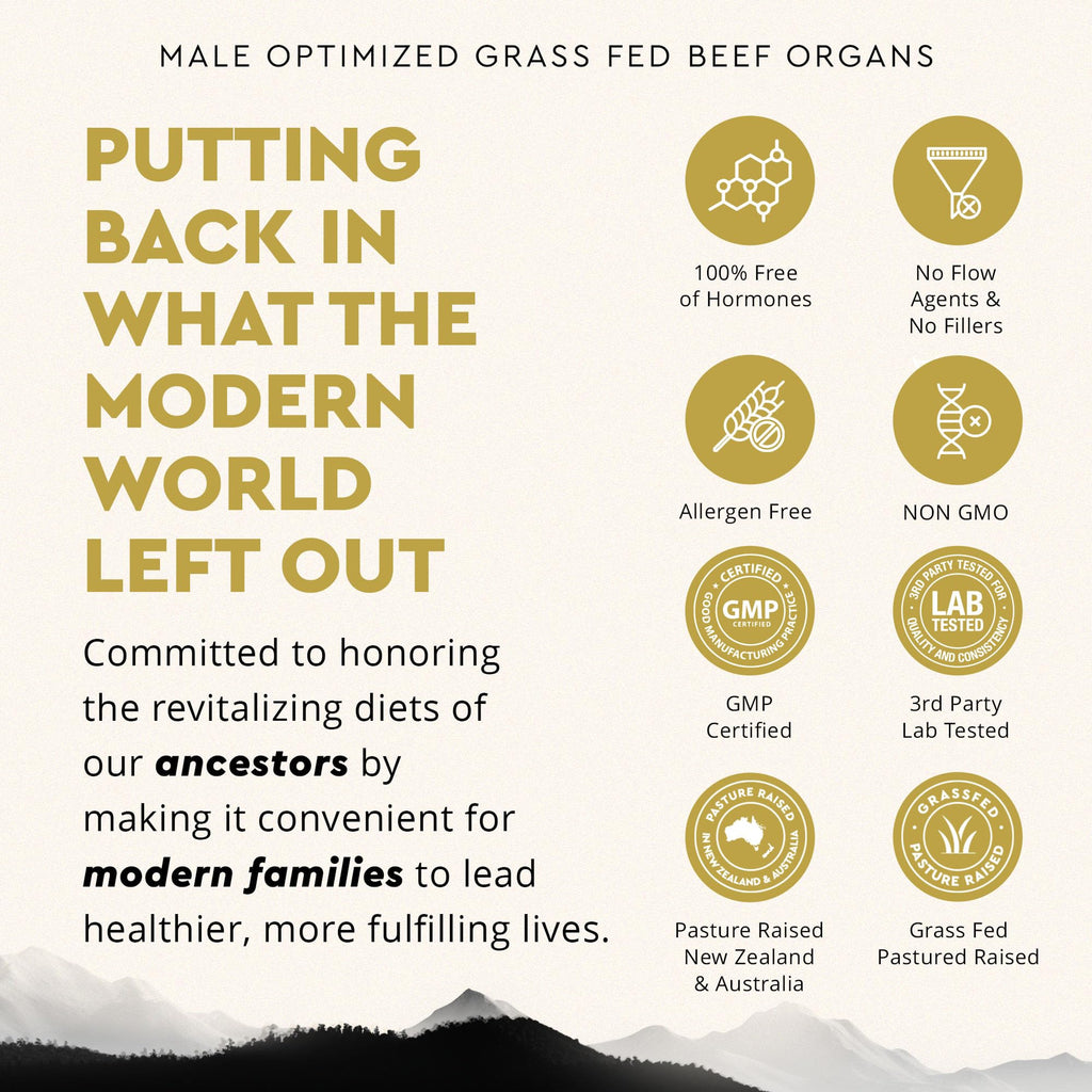 Grass-Fed Beef Organ Testosterone Supplement for Men – Energy & Vitality, 180 Capsules