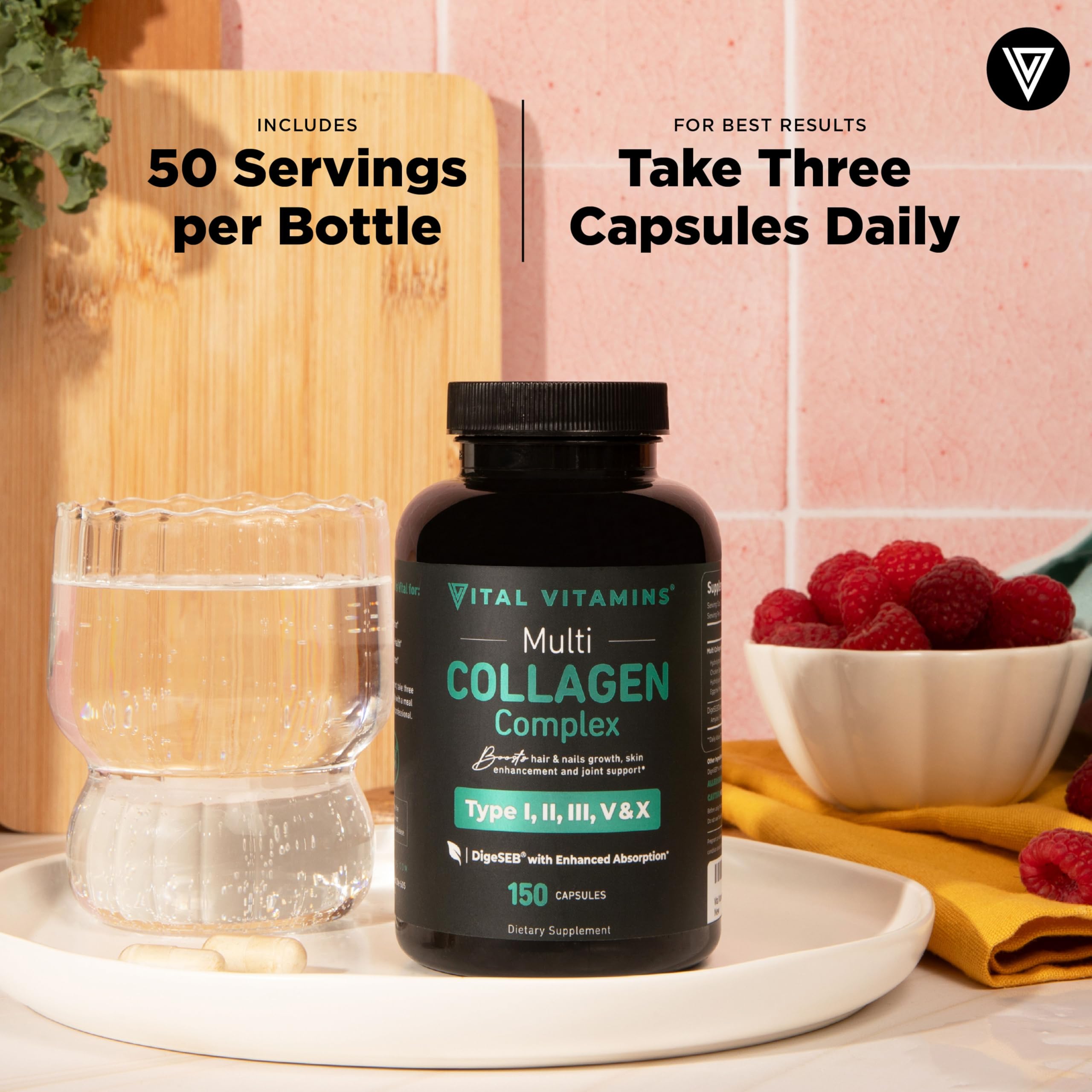 Multi Collagen Capsules Types I II III V X for Skin, Joint & Hair Support 150 Ct