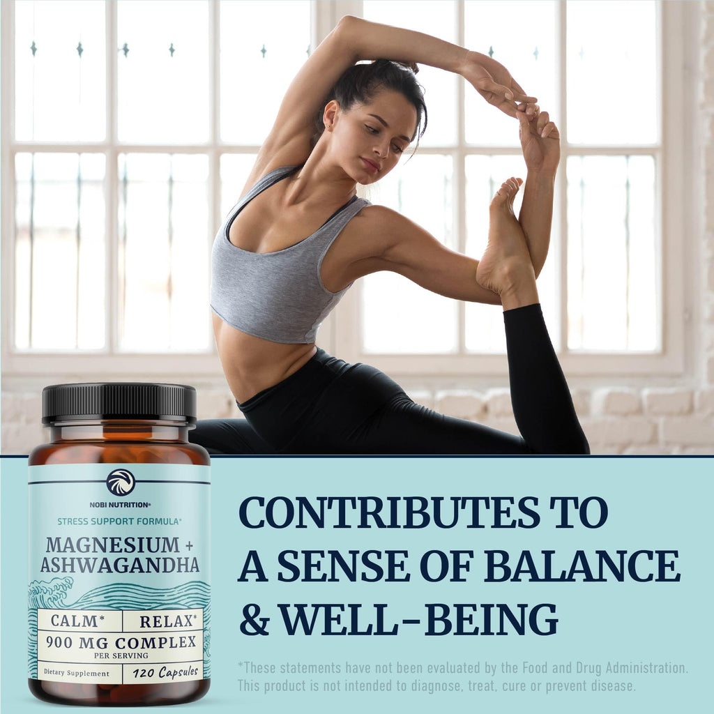 Magnesium & Ashwagandha Supplement for Calm, Sleep & Stress Support 120 Ct