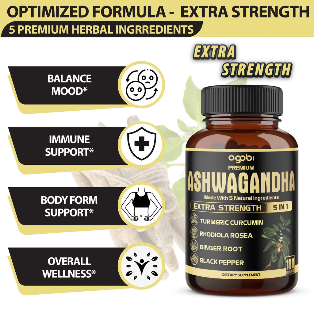 Ashwagandha Complex Capsules with Turmeric – Stress & Energy, 180 Ct