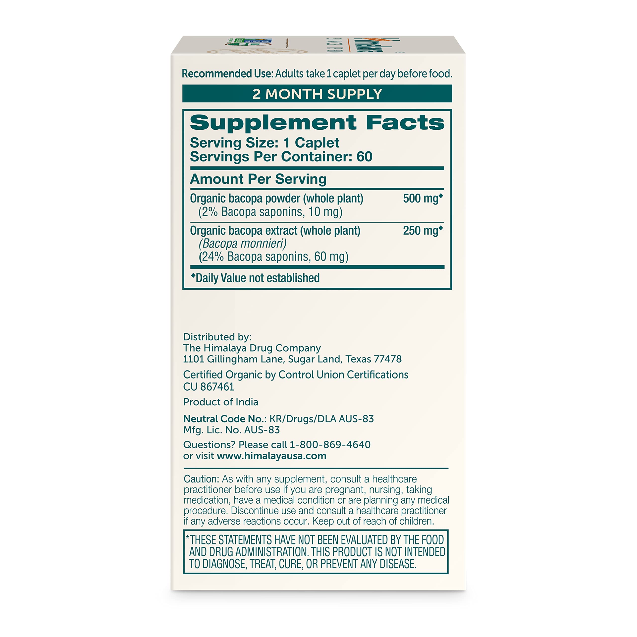 Bacopa Monnieri Capsules 750mg for Memory, Calm & Cognitive Support