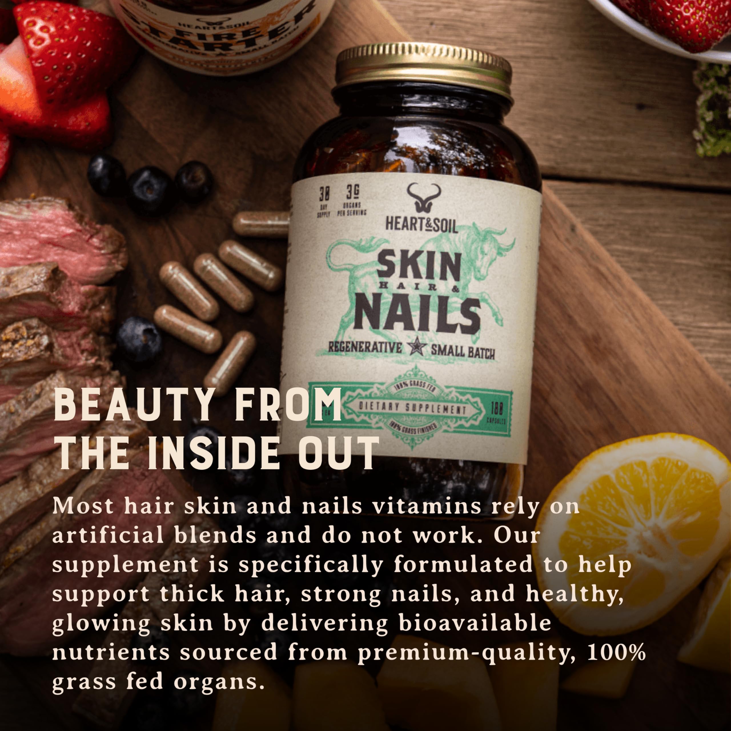 Beef Organ Hair Skin Nails Supplement 3000mg 180 Capsules