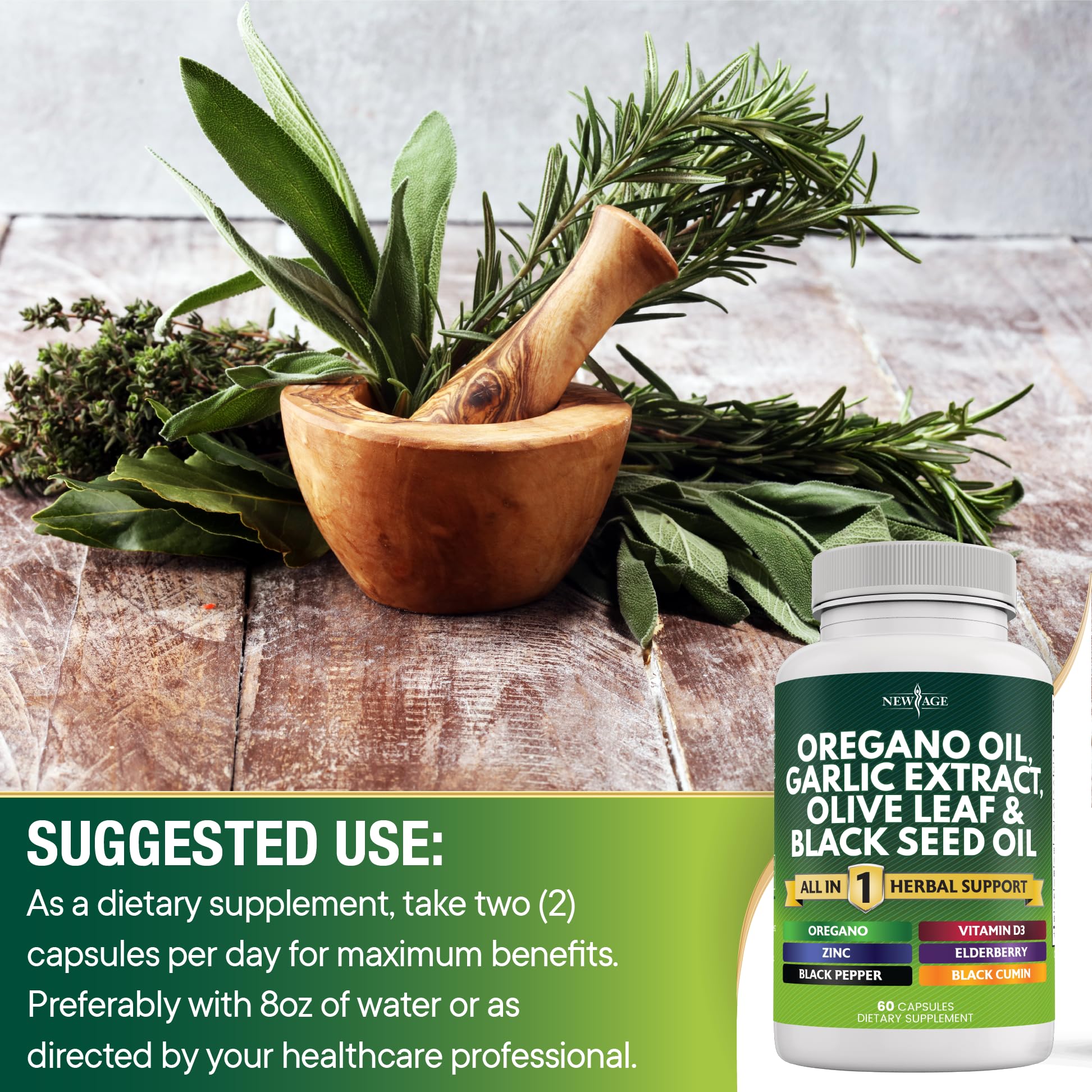 Oregano Oil Capsules with Garlic & Olive Leaf for Immune Support 120 Ct