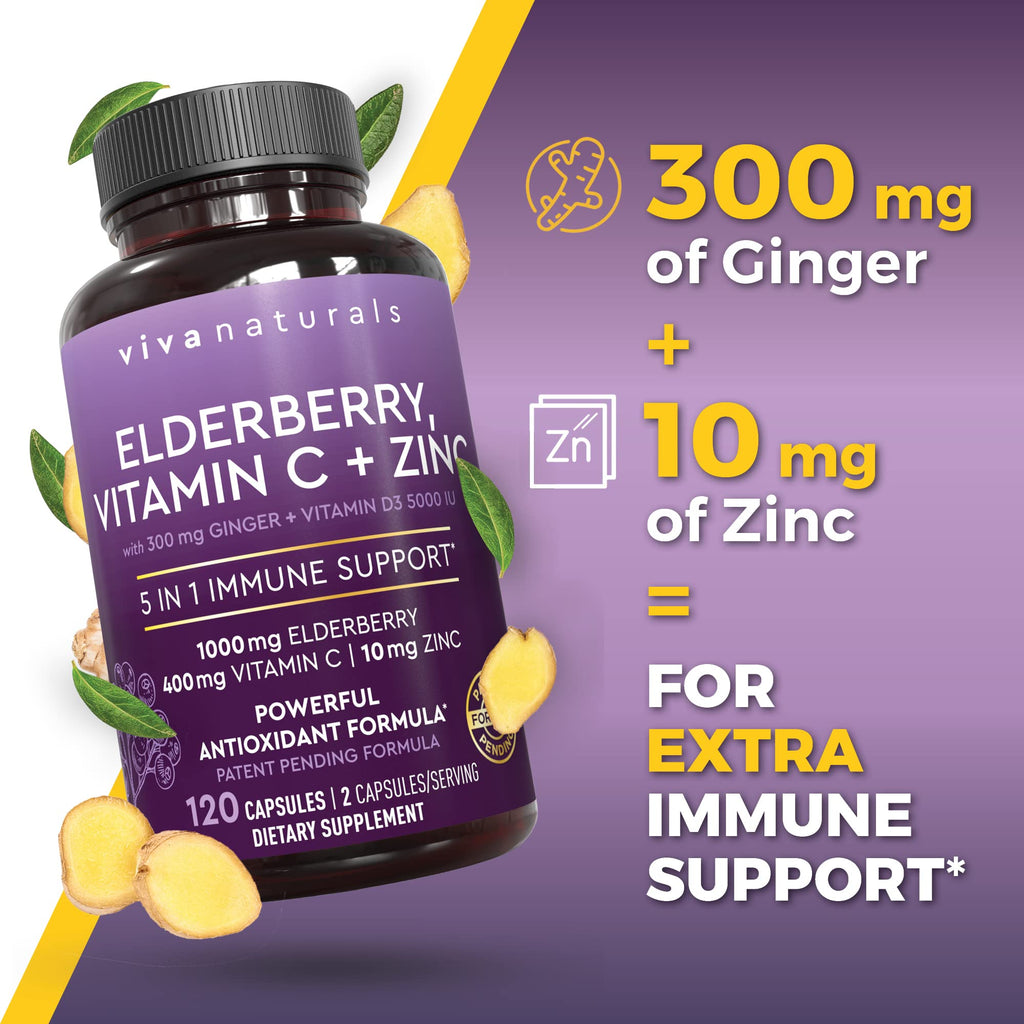 Elderberry Capsules with Vitamin C, Zinc & D3 for Immune Support