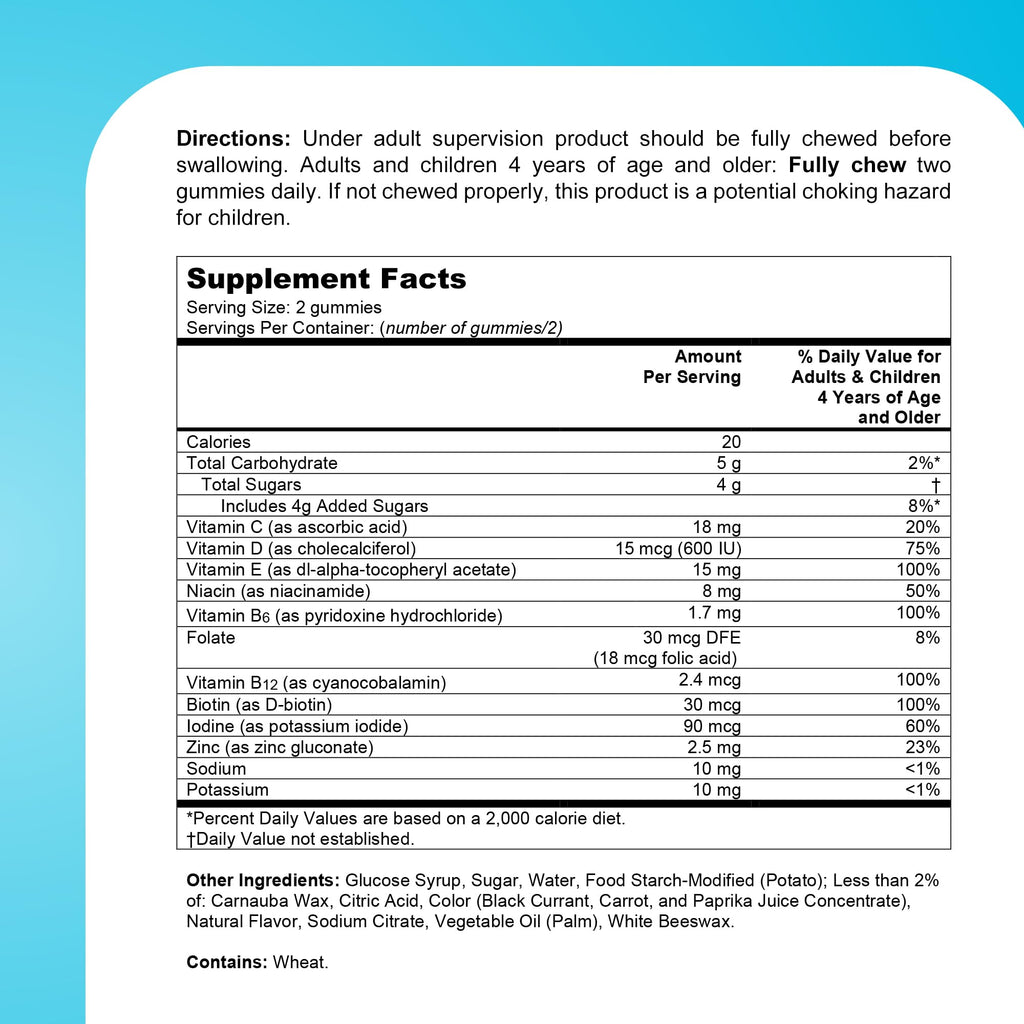 Kids Multivitamin Gummies Immune Support Vitamin C D Zinc 60 Count