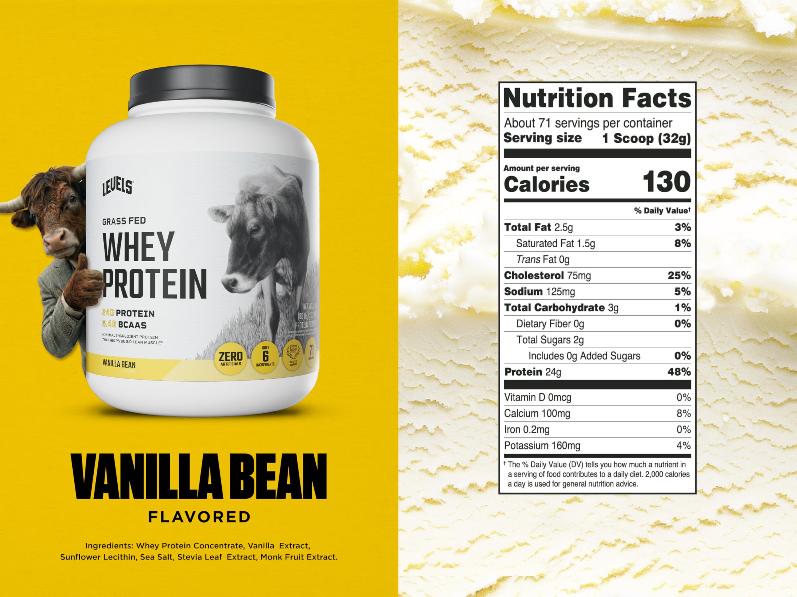 Grass-Fed Whey Protein Powder Vanilla – 24g Protein, 5 lb